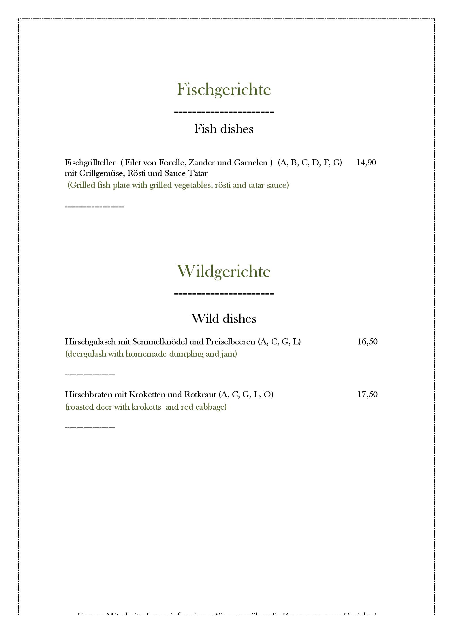 Speisekarte Gasthaus Gimsenwirt in St. Gilgen, Seite 1