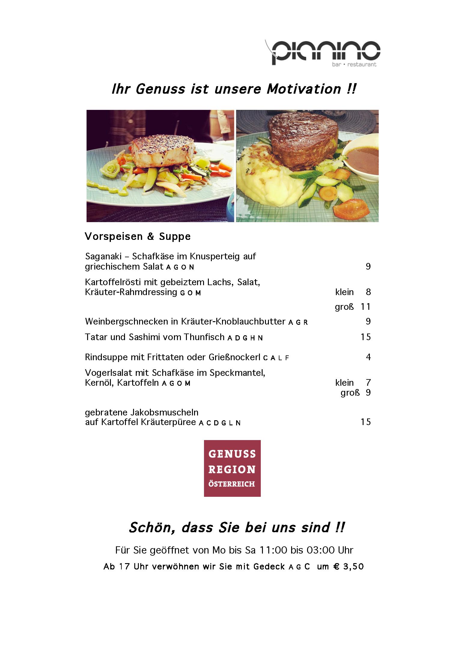 Speisekarte Restaurant Bar Pianino in Linz, Seite 3