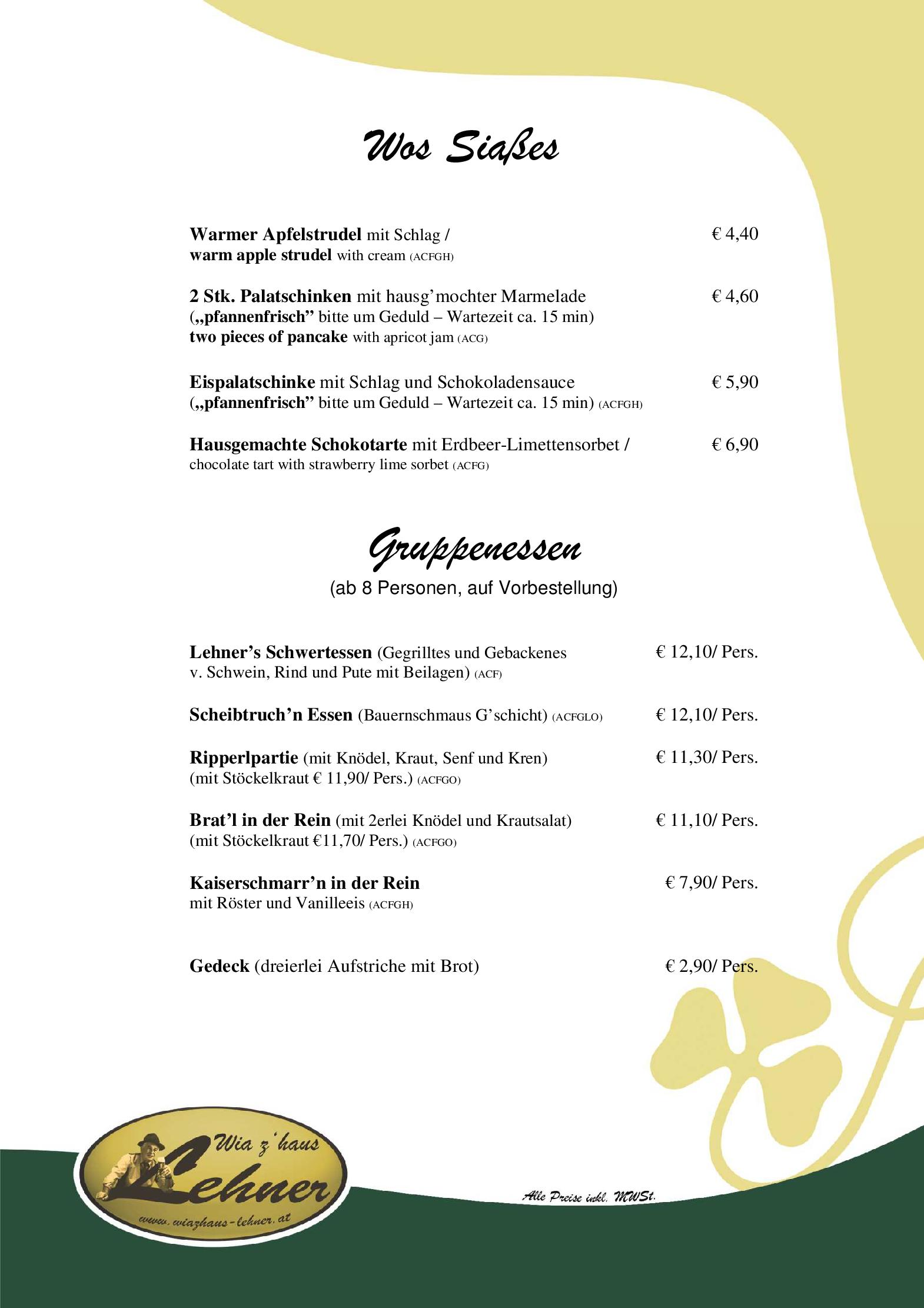 Speisekarte Wia z haus Lehner in Linz, Seite 5