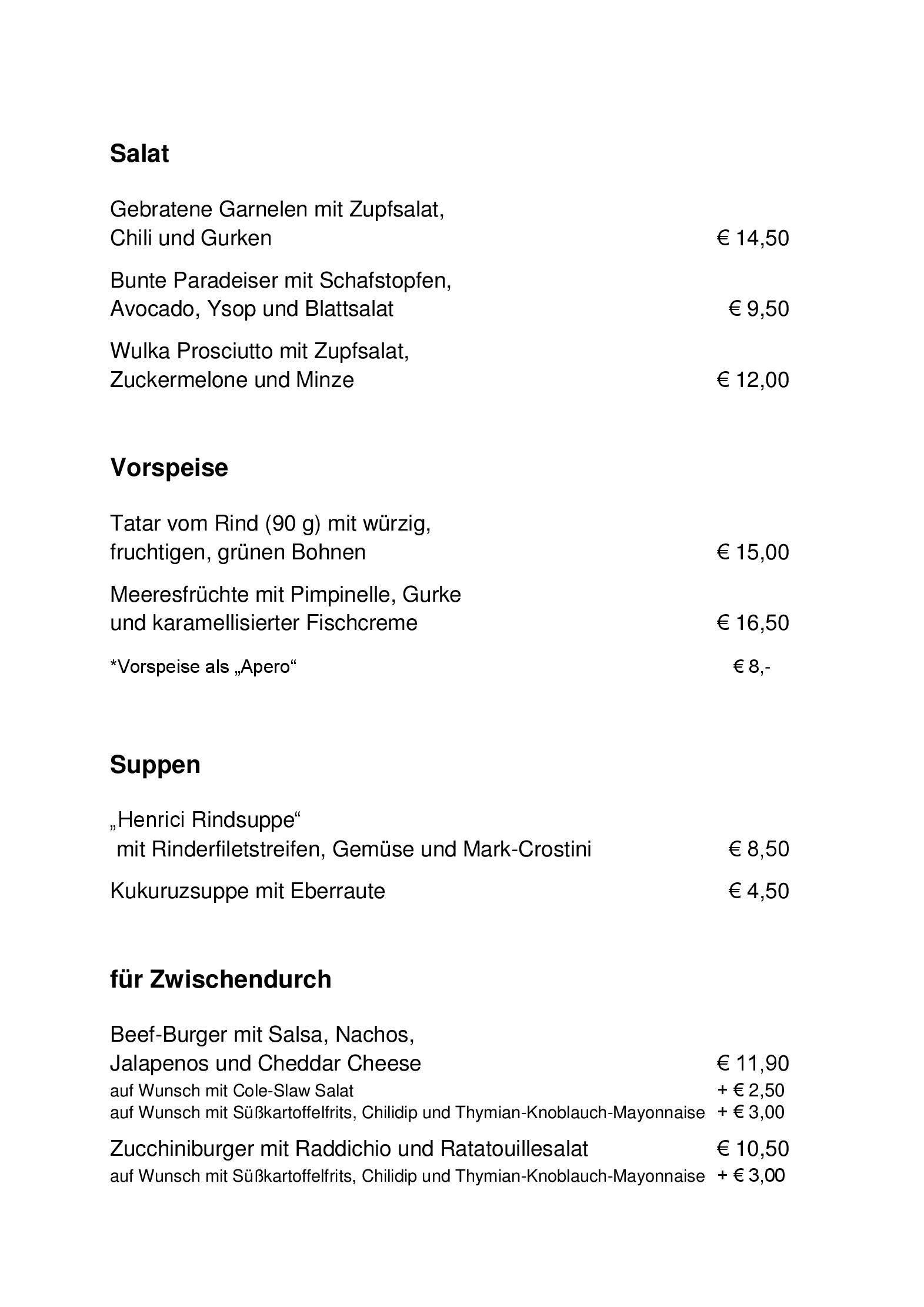 Speisekarte Henrici in Eisenstadt, Seite 4