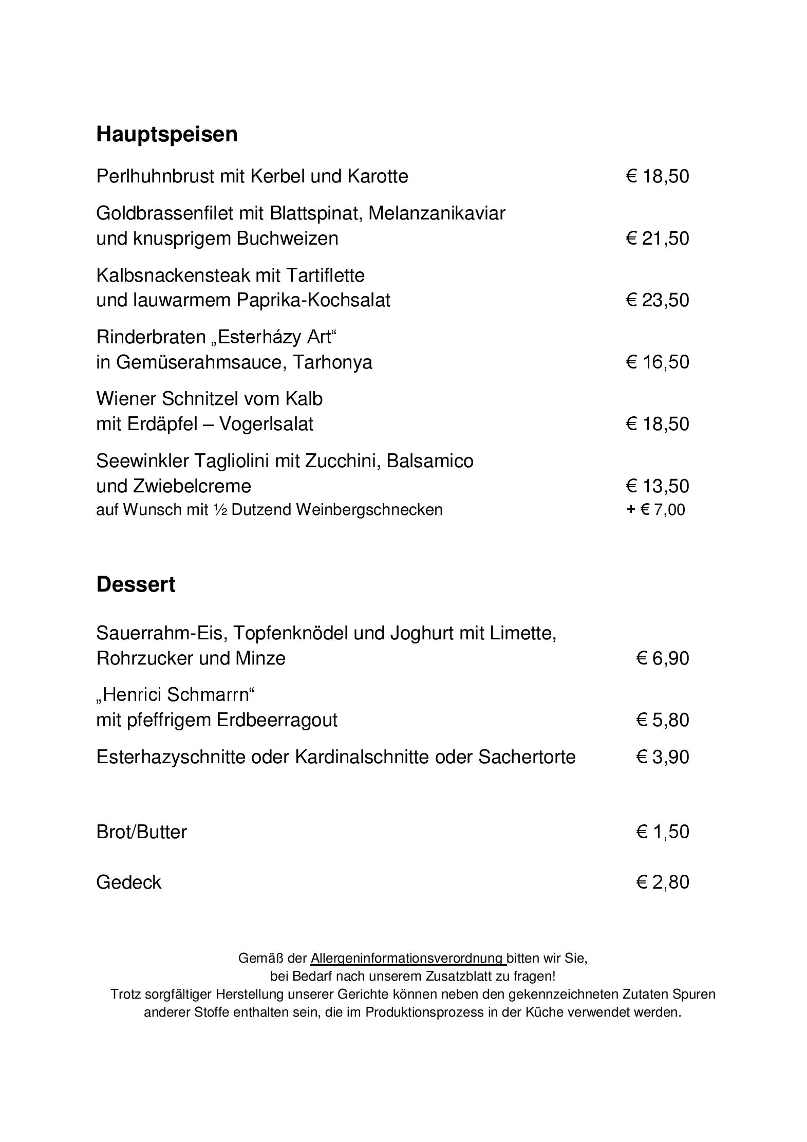 Speisekarte Henrici in Eisenstadt, Seite 3