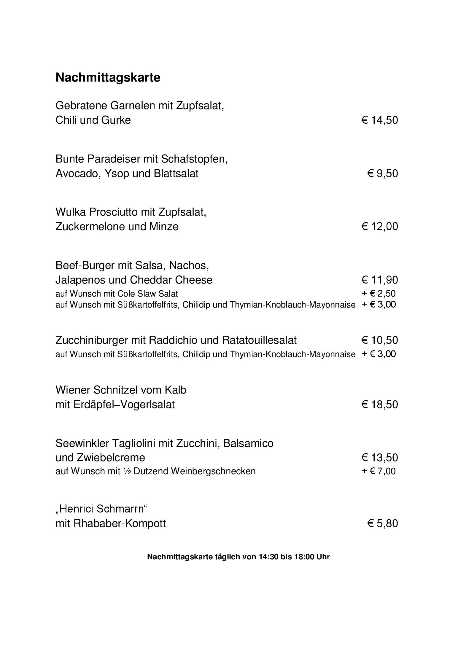 Speisekarte Henrici in Eisenstadt, Seite 2