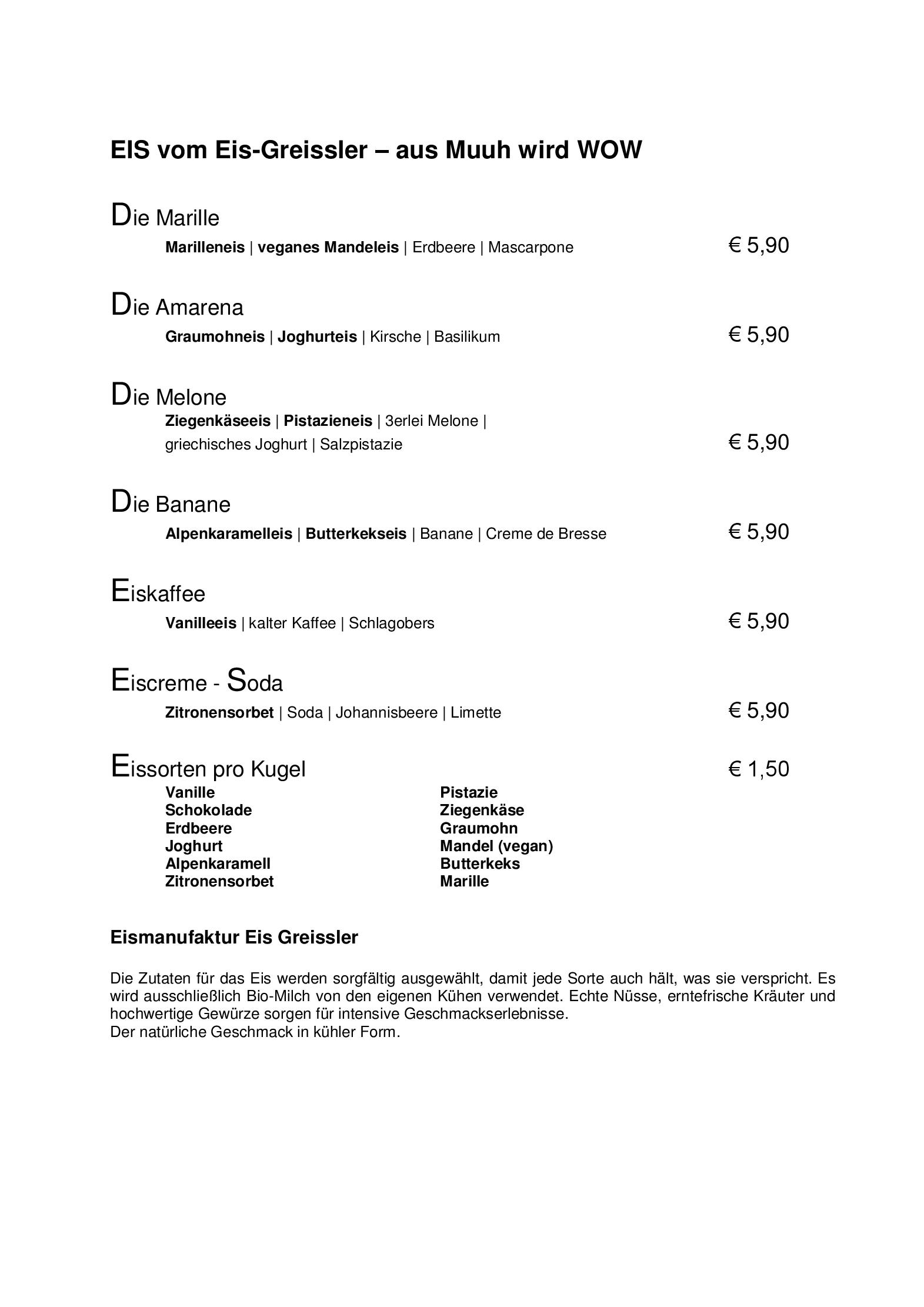 Speisekarte Henrici in Eisenstadt, Seite 1