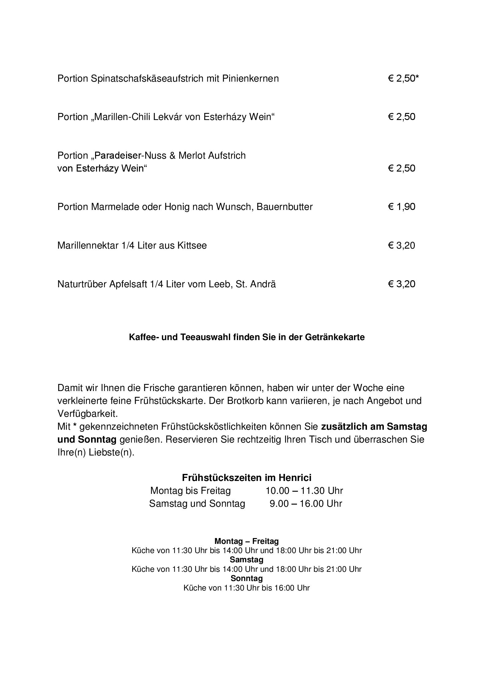 Speisekarte Henrici in Eisenstadt, Seite 6