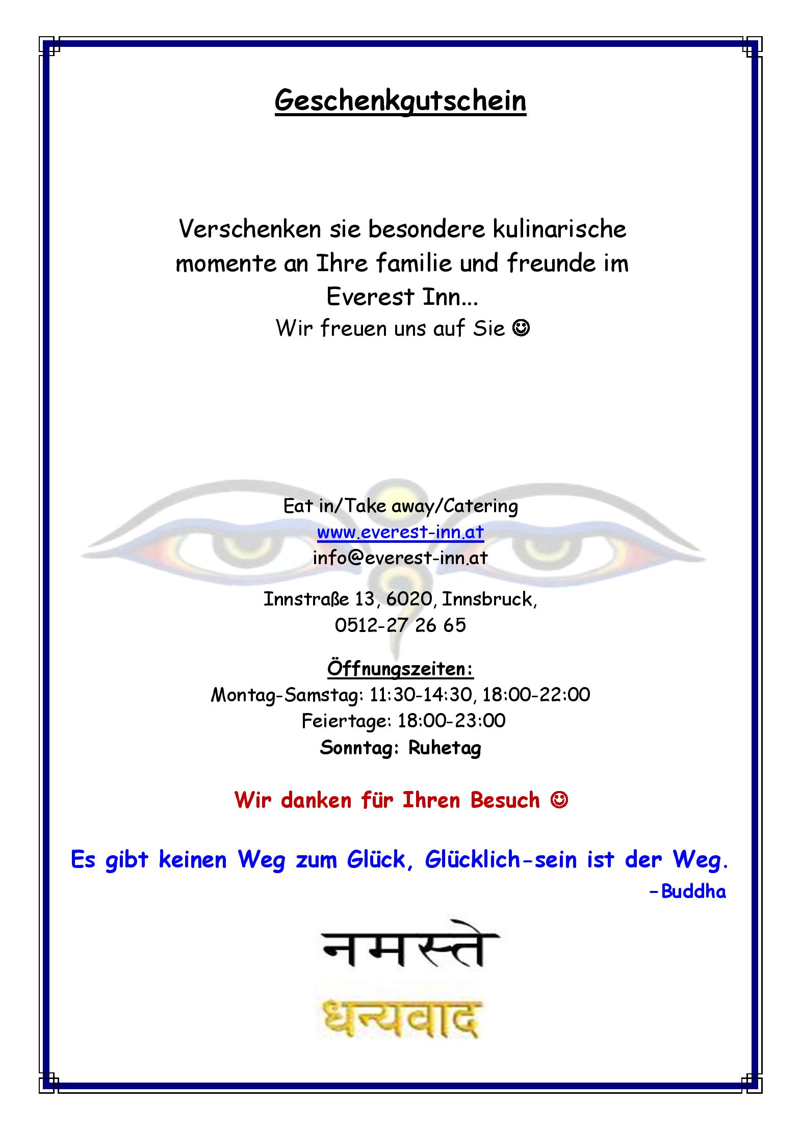 Speisekarte Everest Inn Fine Nepali Kitchen in Innsbruck, Seite 1