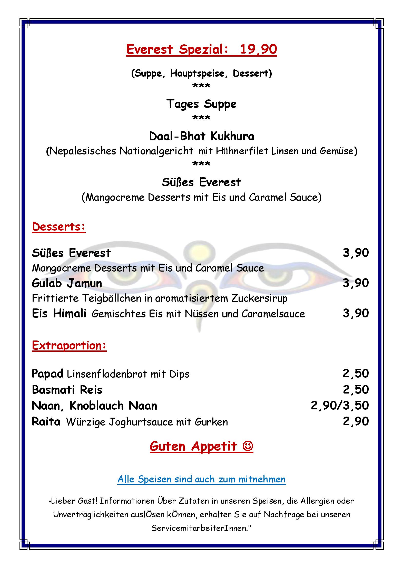 Speisekarte Everest Inn Fine Nepali Kitchen in Innsbruck, Seite 5