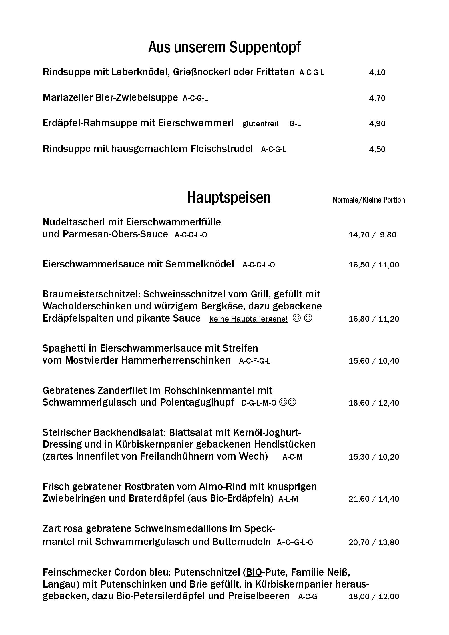 Speisekarte Brauhaus Mariazell in Mariazell, Seite 3