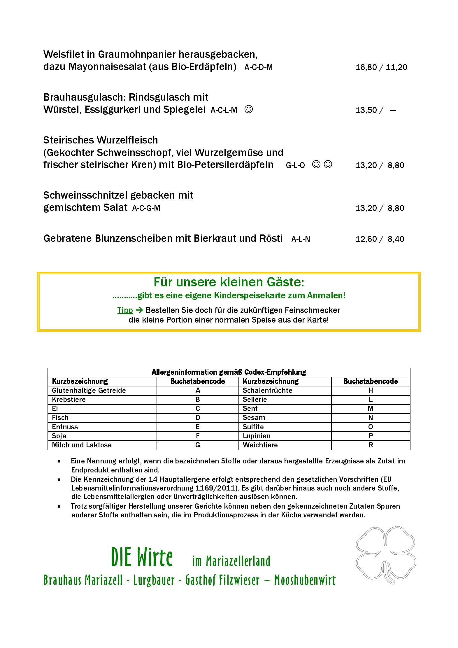Speisekarte Brauhaus Mariazell in Mariazell, Seite 2
