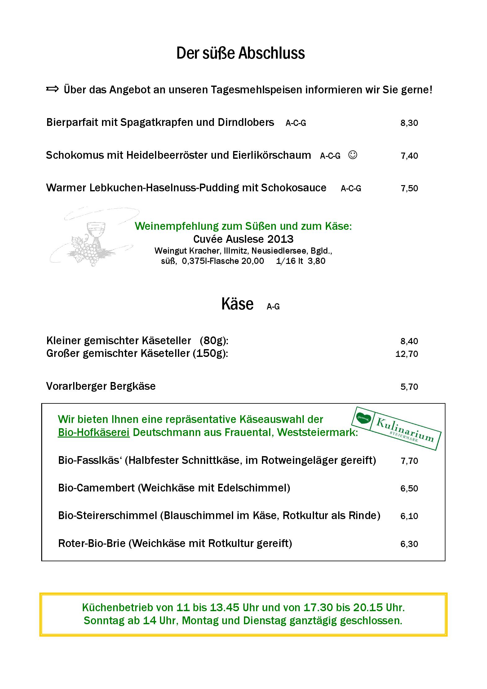 Speisekarte Brauhaus Mariazell in Mariazell, Seite 1