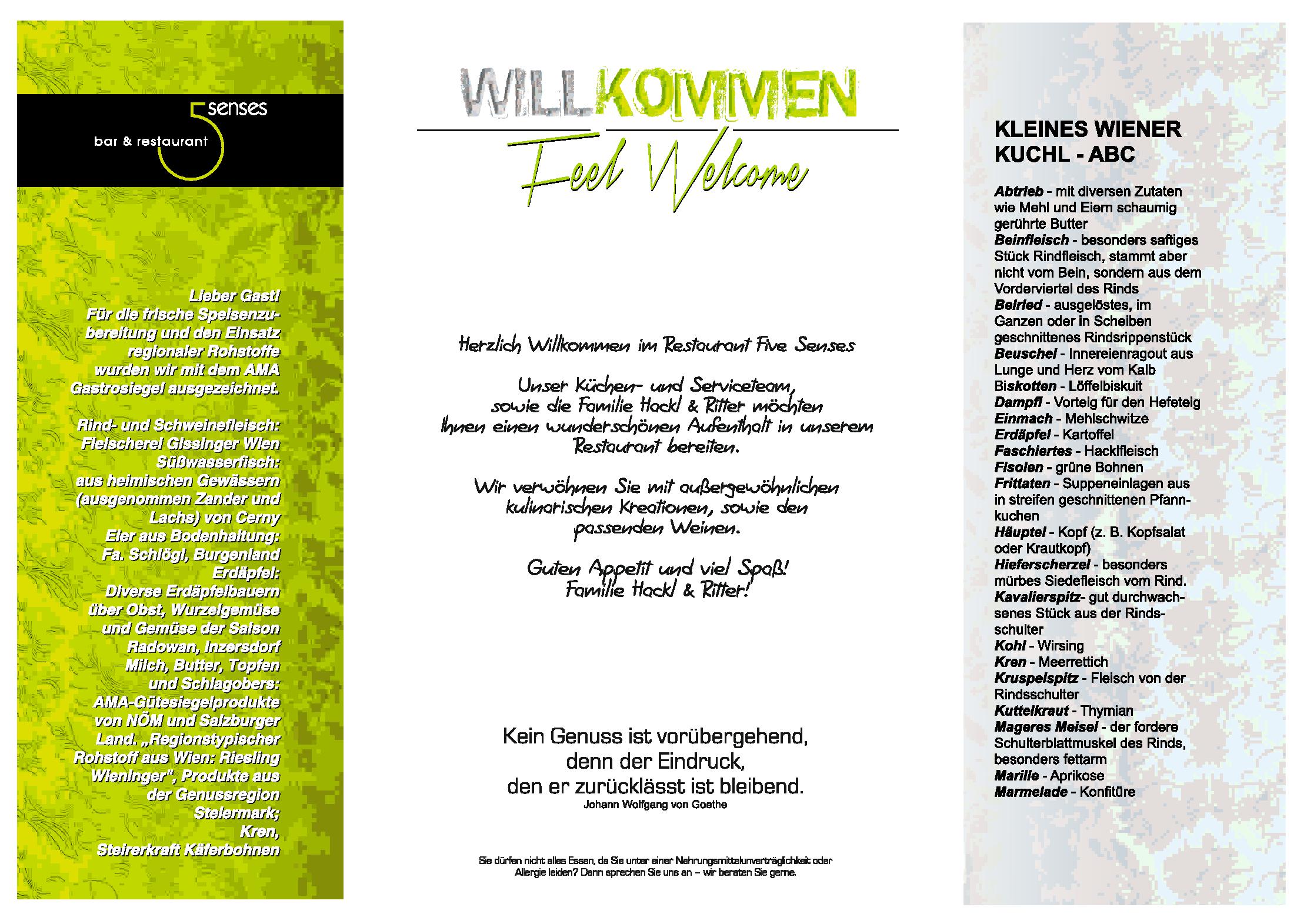Speisekarte Five Senses in Wien, Seite 7