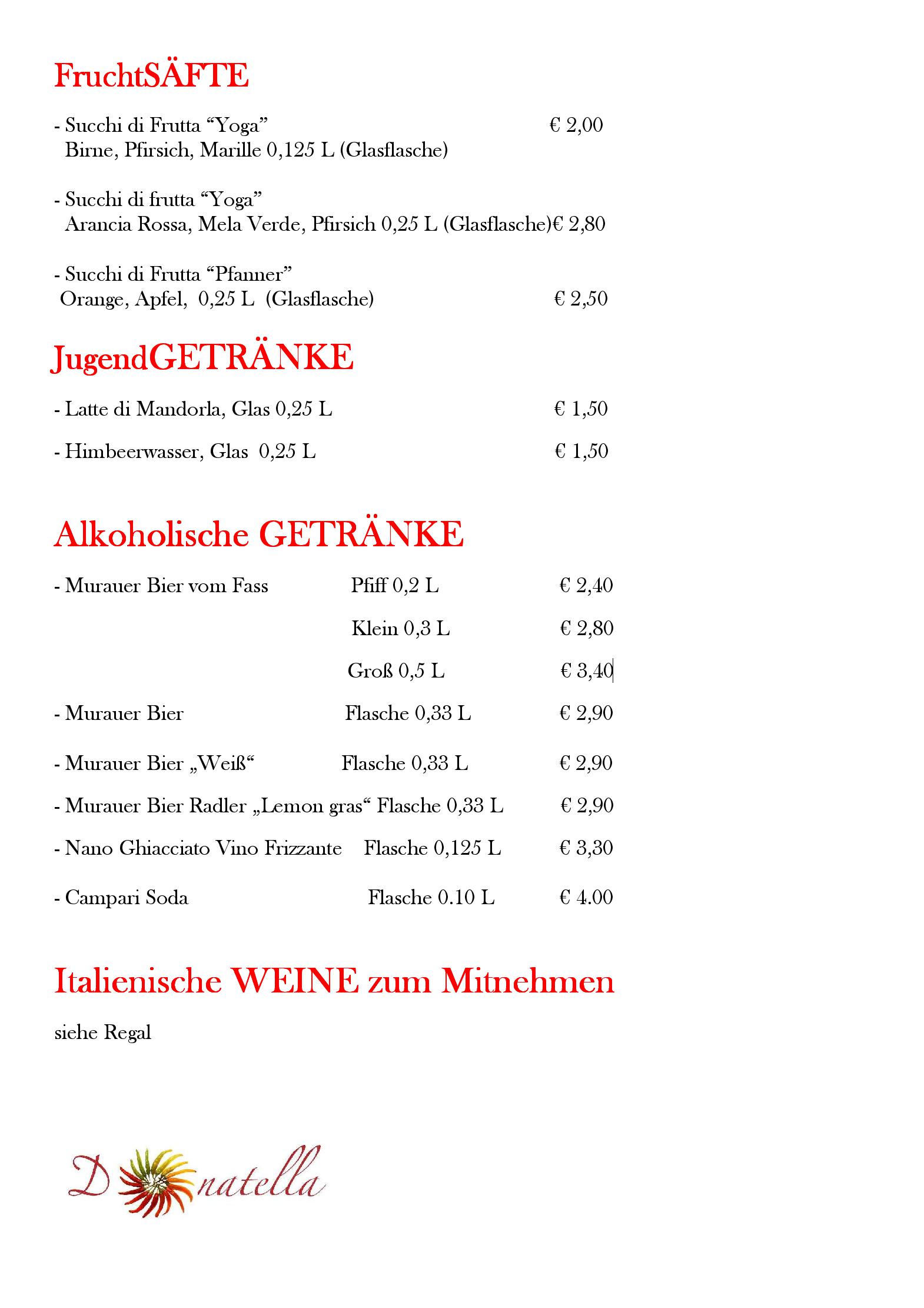 Speisekarte Donatella KG in Wien, Seite 2