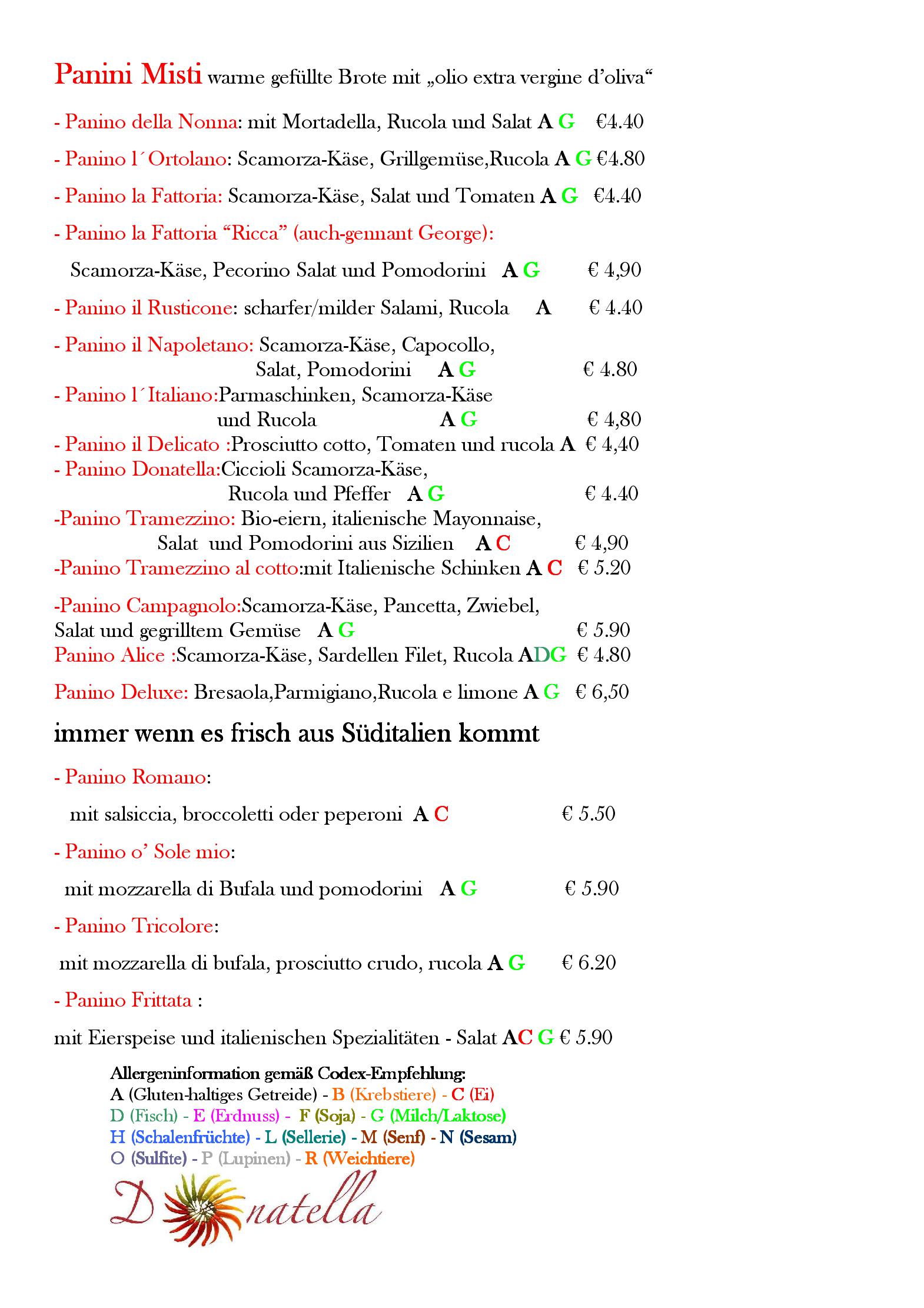 Speisekarte Donatella KG in Wien, Seite 5
