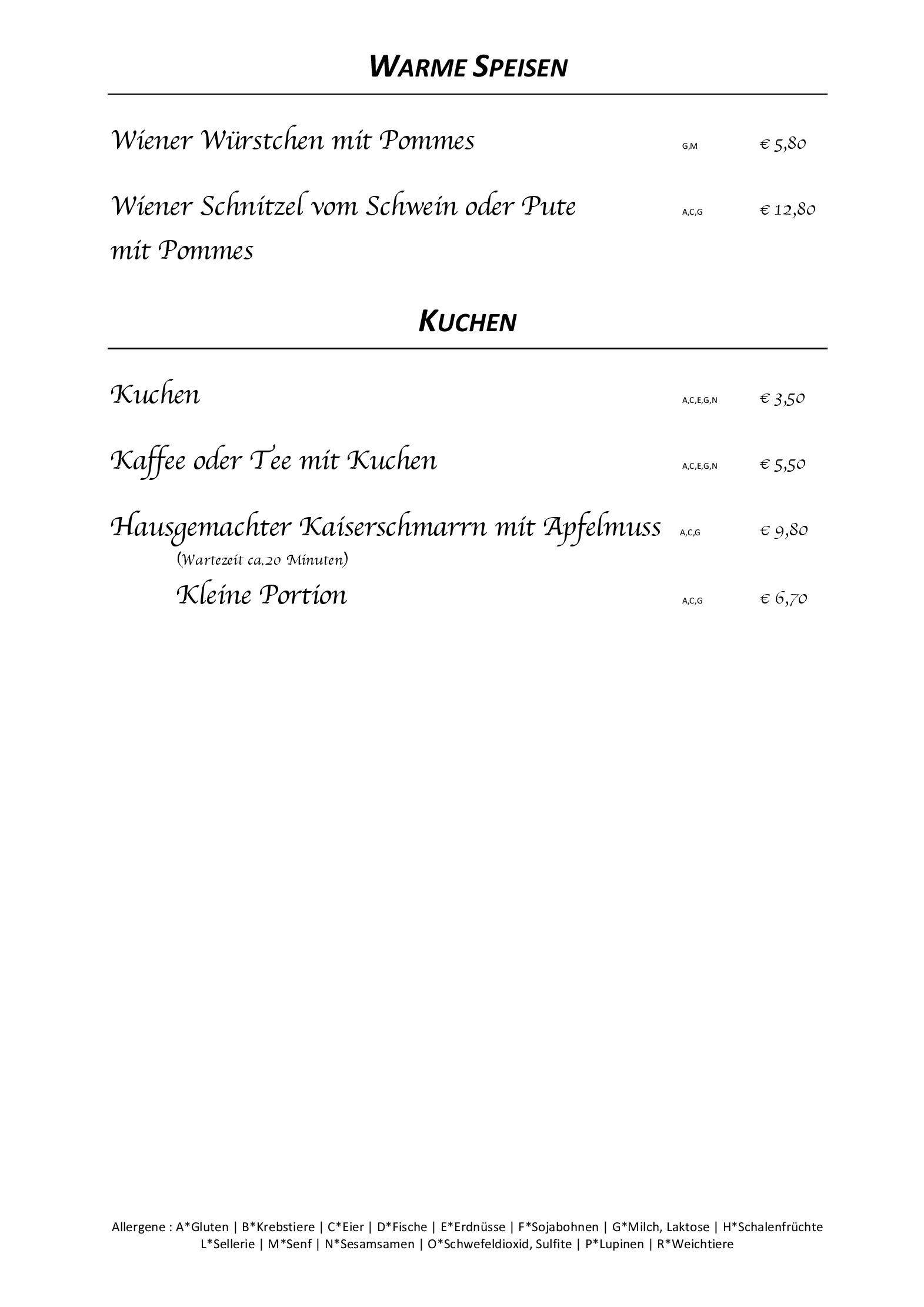 Speisekarte Haus Diana in Höfen, Seite 2