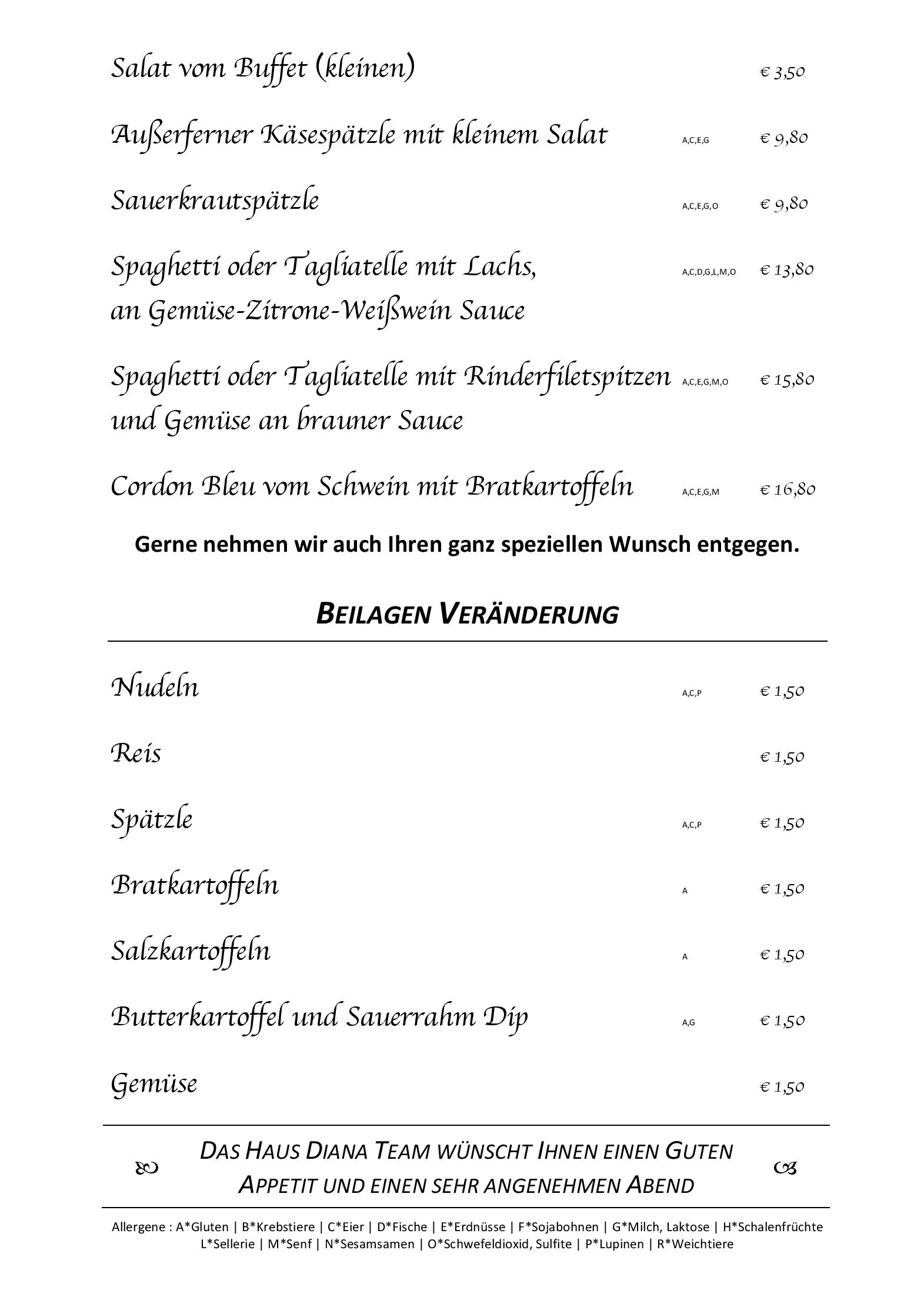 Speisekarte Haus Diana in Höfen, Seite 4
