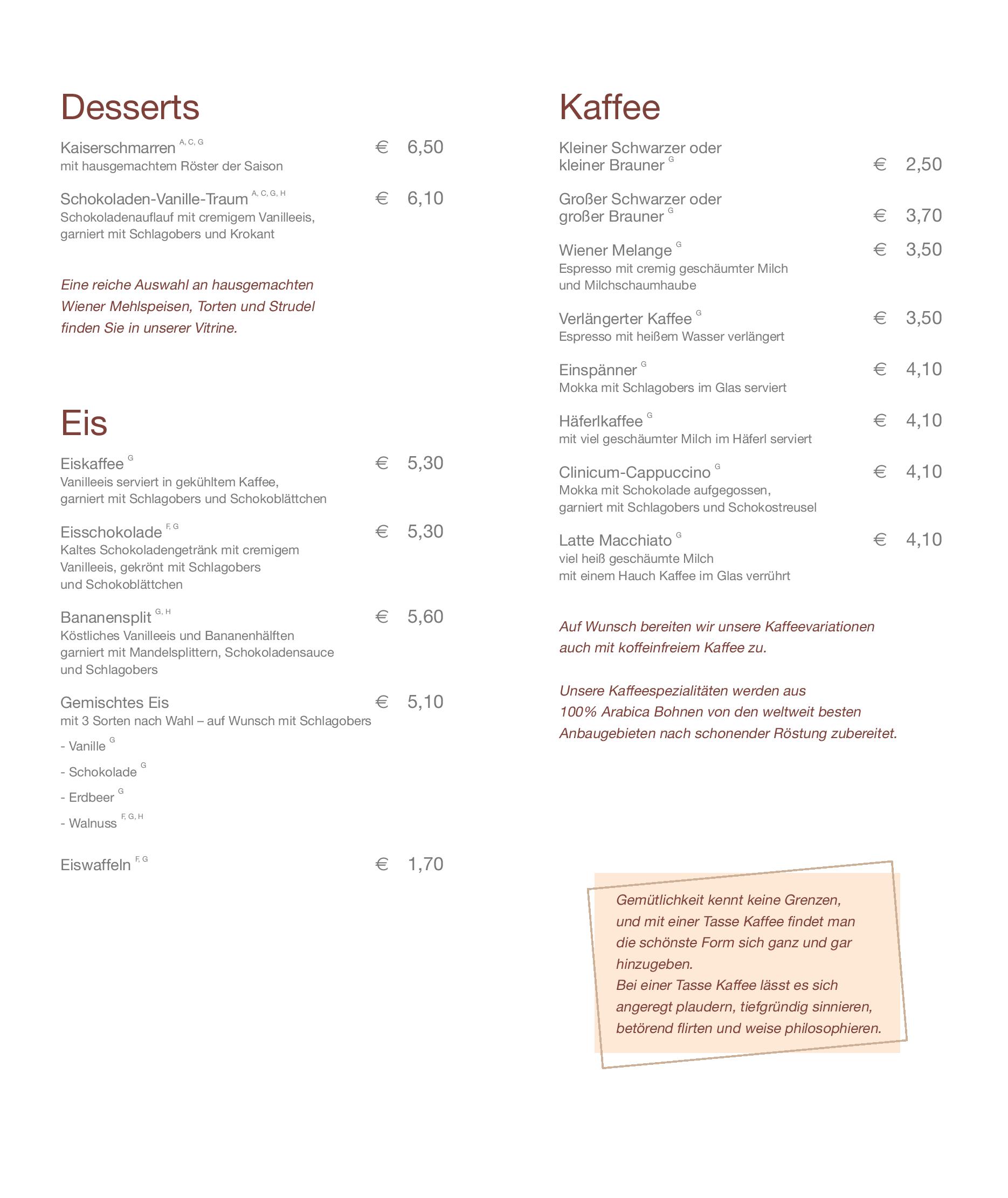 Speisekarte Cafe Clinicum im AKH in Wien, Seite 3
