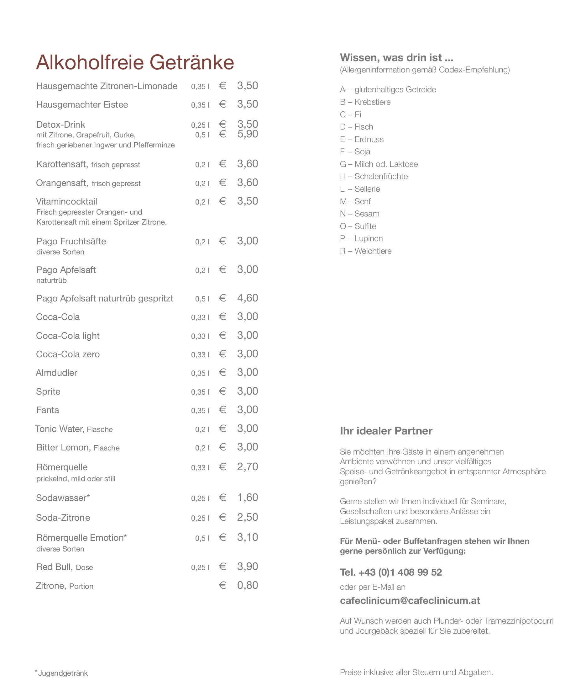 Speisekarte Cafe Clinicum im AKH in Wien, Seite 6