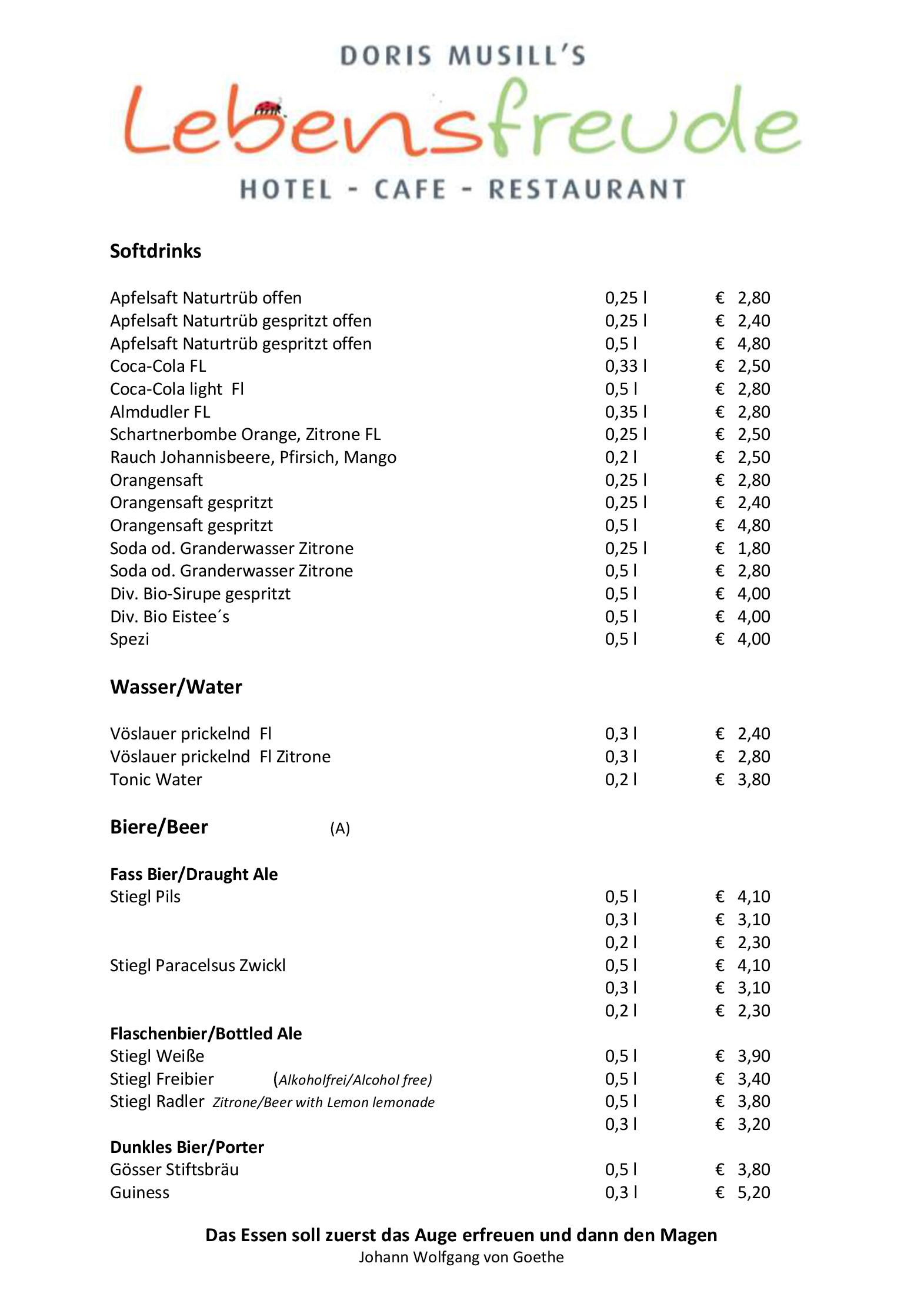 Speisekarte Lebensfreude Hotel Cafè-Restaurant in Bad Mitterndorf in Bad Mitterndorf, Seite 2