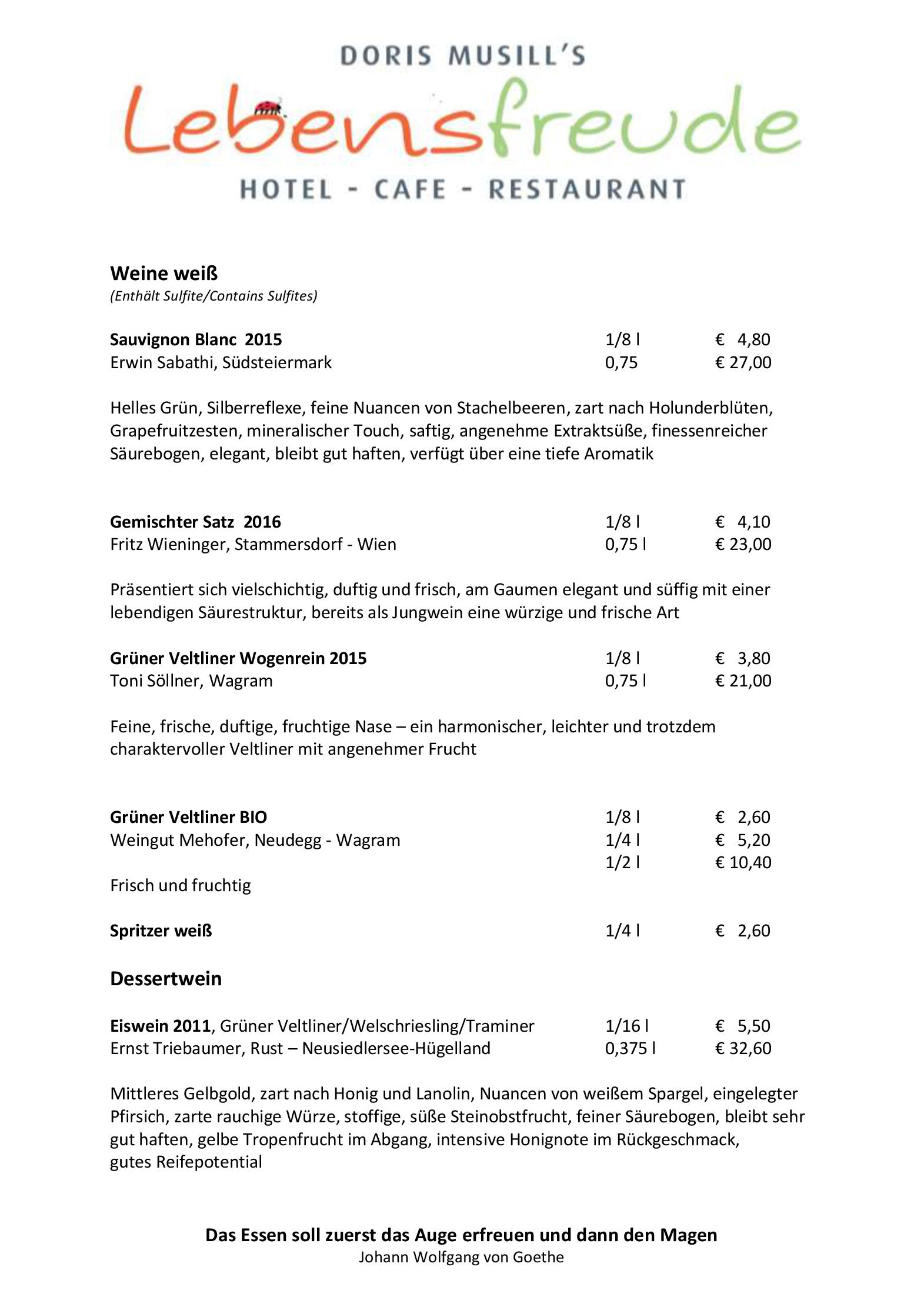 Speisekarte Lebensfreude Hotel Cafè-Restaurant in Bad Mitterndorf in Bad Mitterndorf, Seite 3