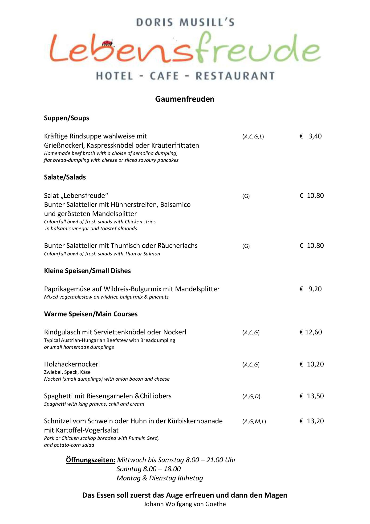 Speisekarte Lebensfreude Hotel Cafè-Restaurant in Bad Mitterndorf in Bad Mitterndorf, Seite 6