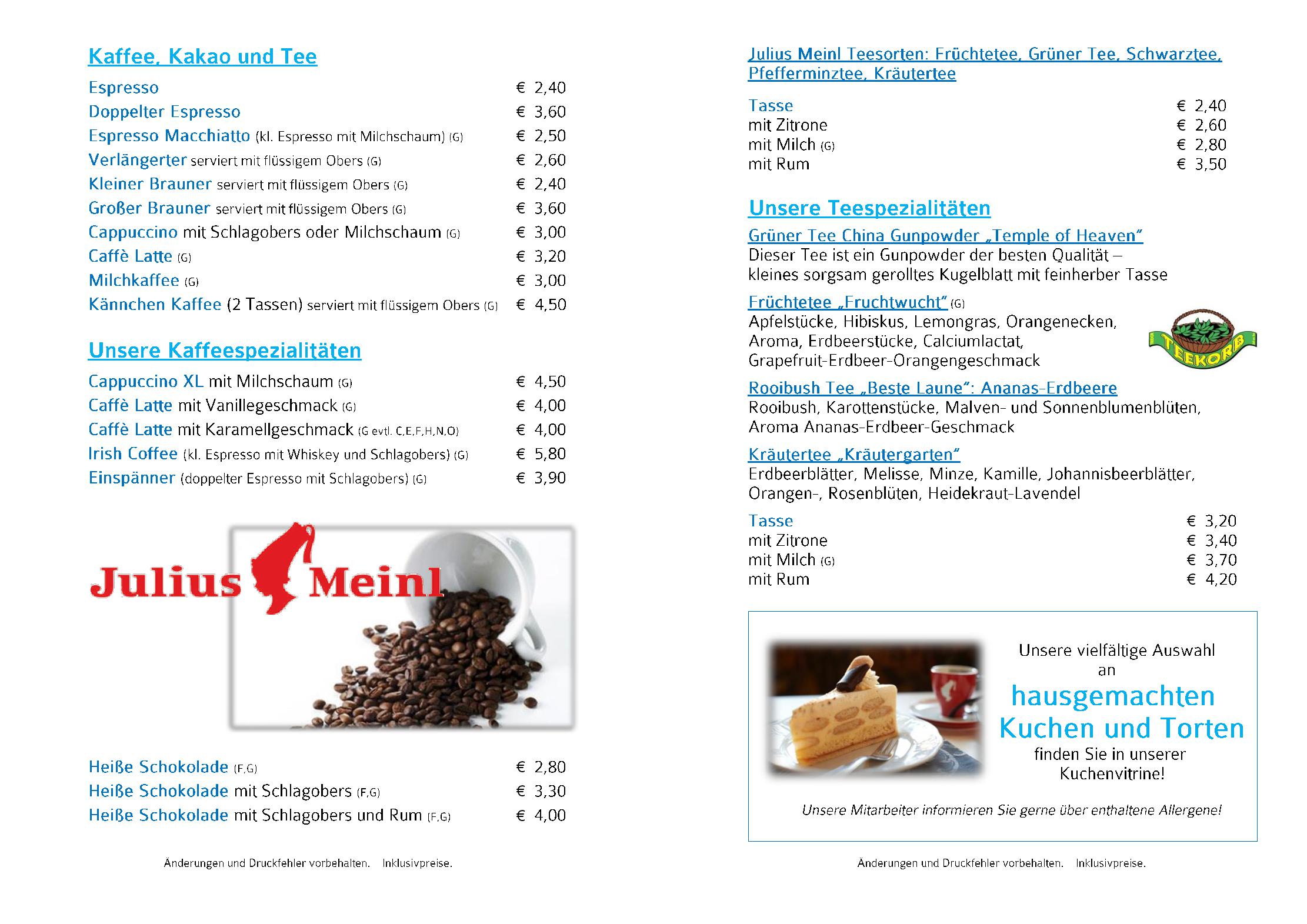 Speisekarte Café-Conditorei Pichlmaier in Saalfelden am Steinernen Meer, Seite 4