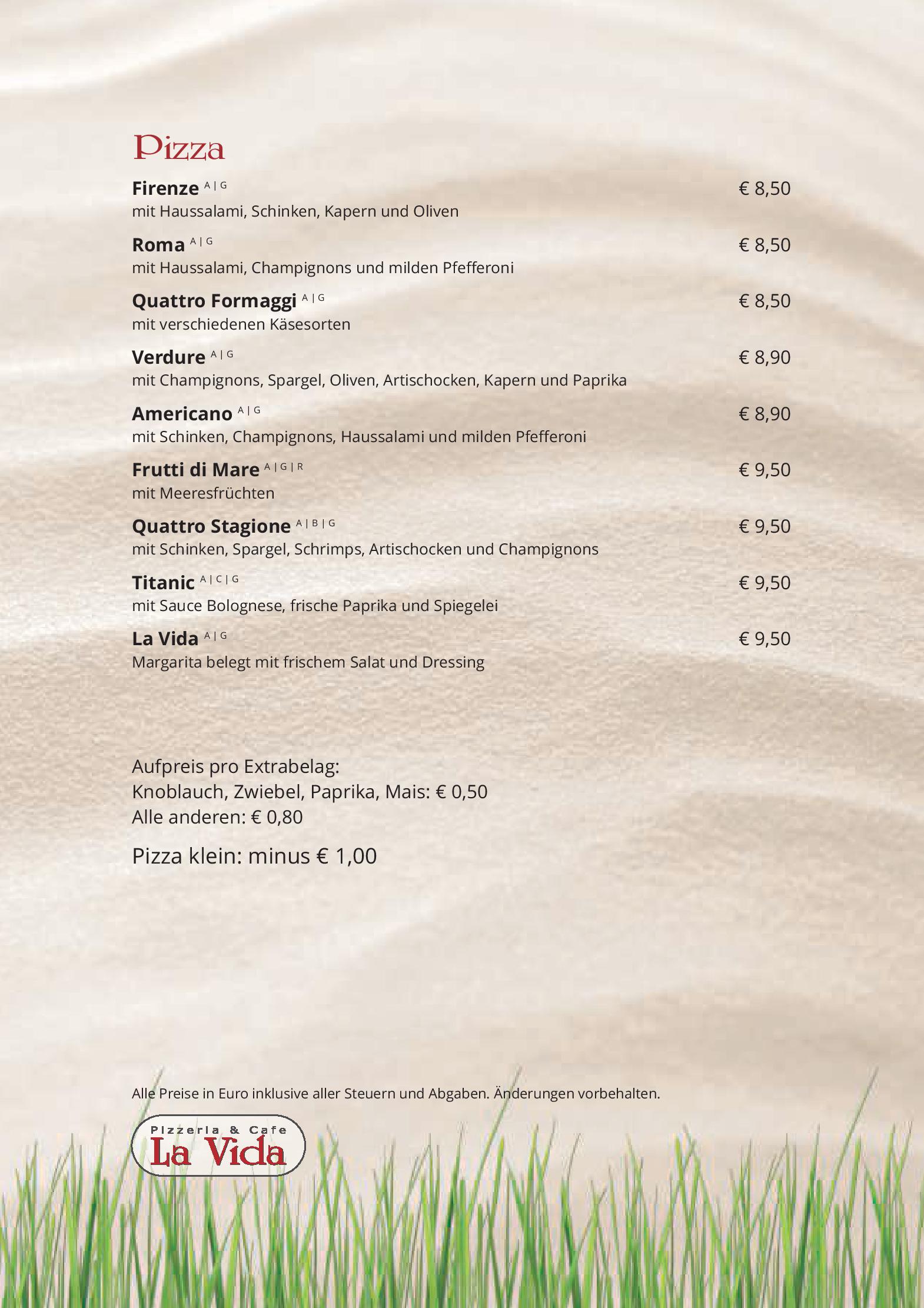 Speisekarte Cafe Pizzeria La Vida in Bruck an der Grossglocknerstrasse, Seite 10