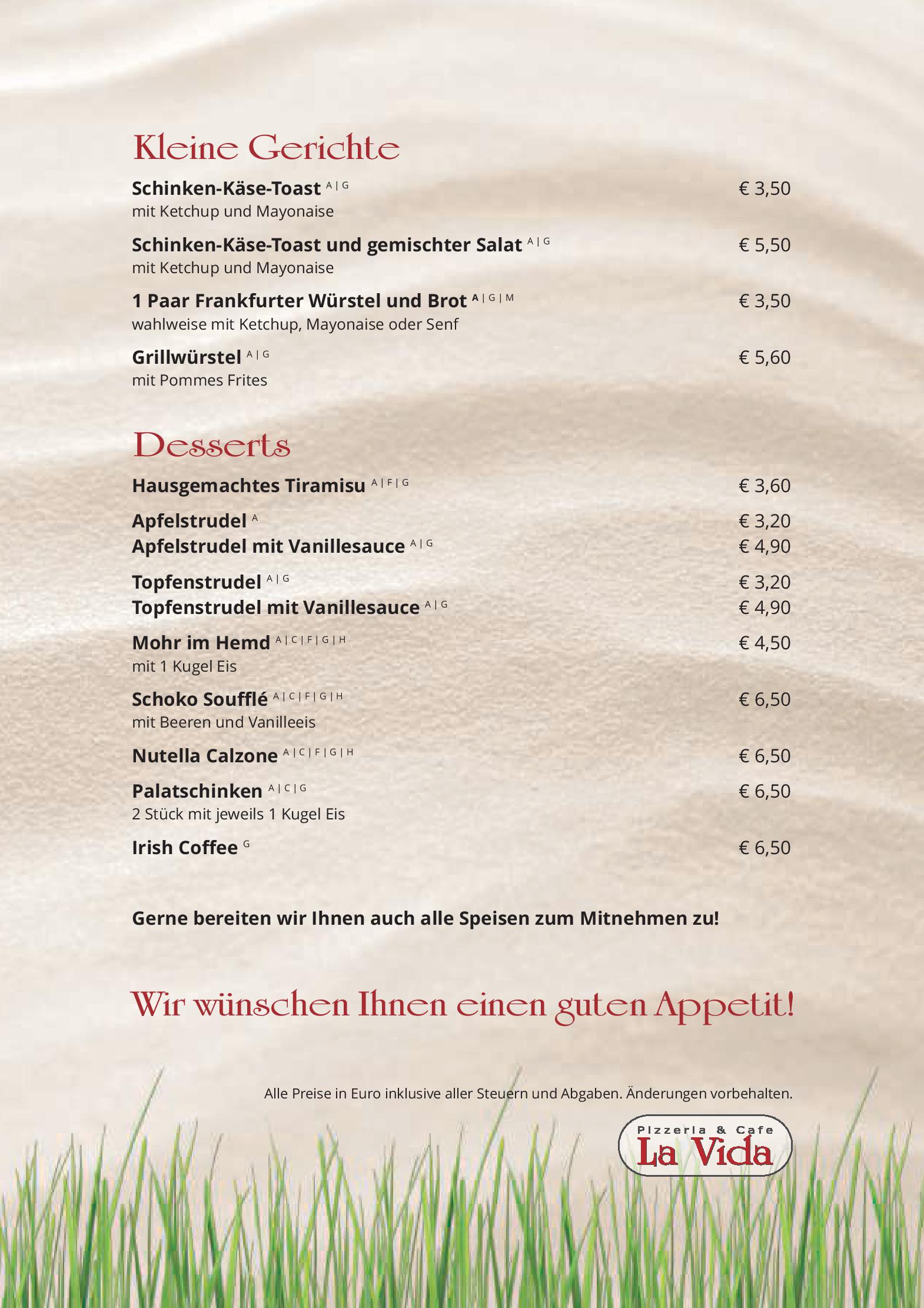 Speisekarte Cafe Pizzeria La Vida in Bruck an der Grossglocknerstrasse, Seite 11