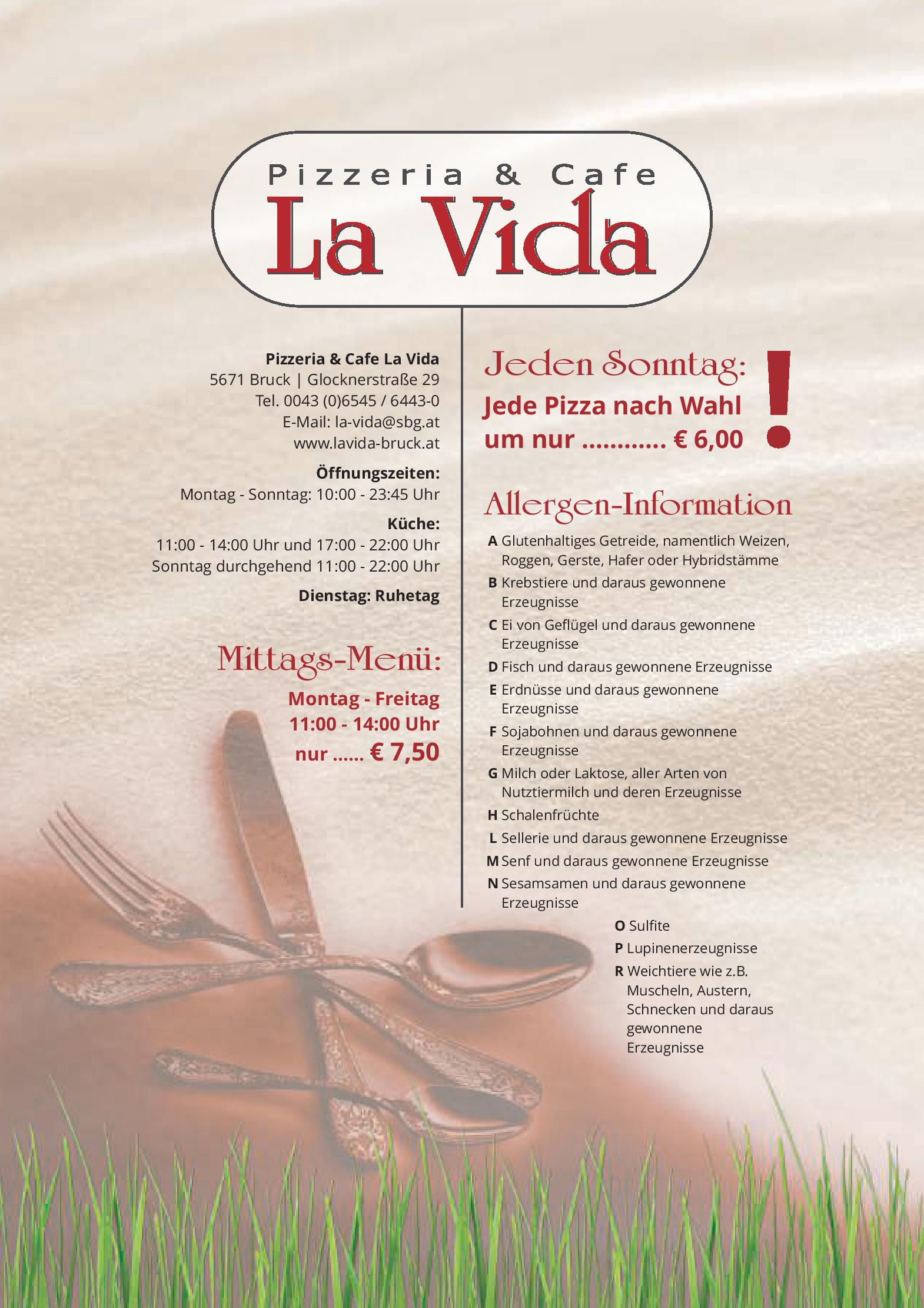 Speisekarte Cafe Pizzeria La Vida in Bruck an der Grossglocknerstrasse, Seite 12
