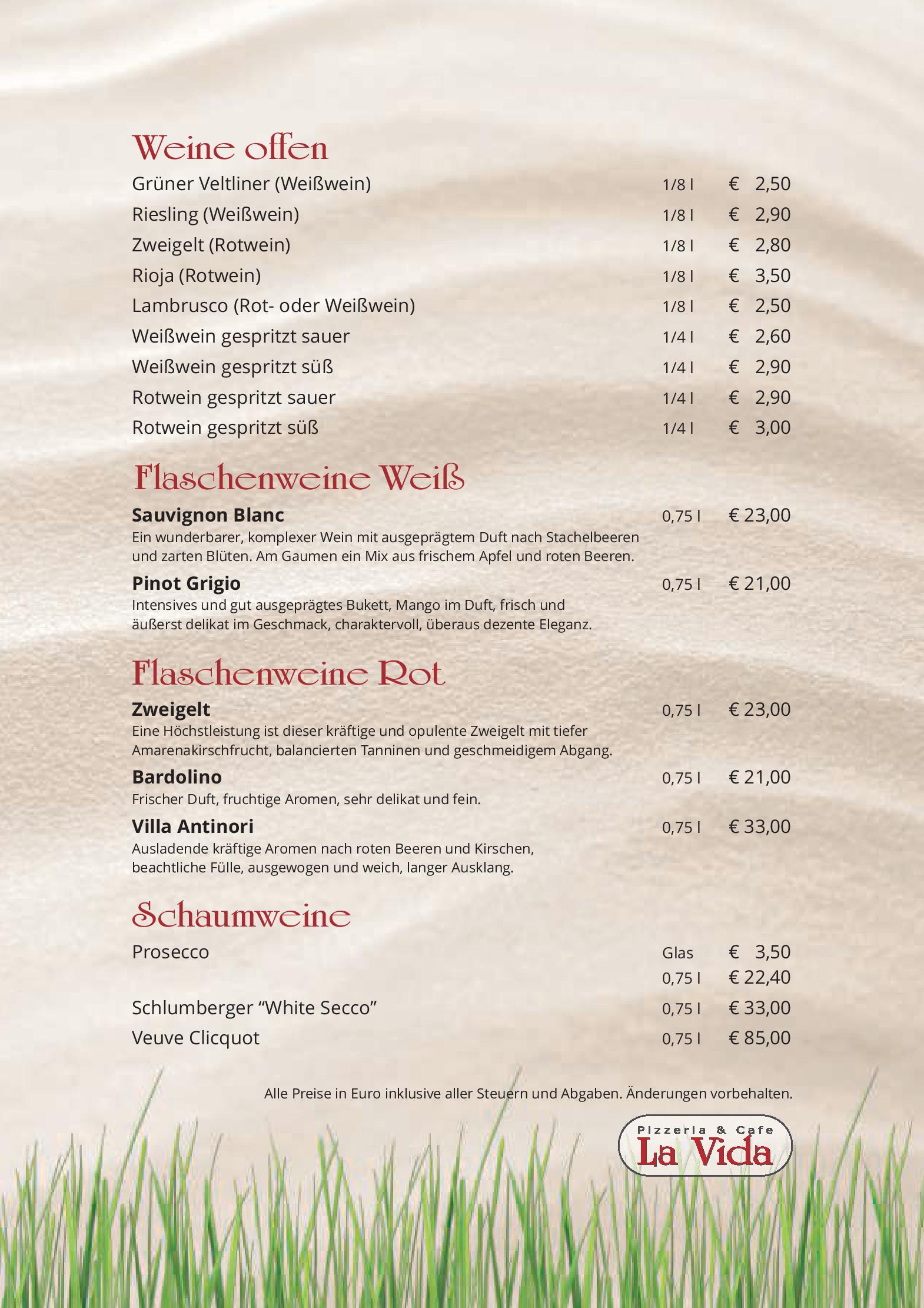 Speisekarte Cafe Pizzeria La Vida in Bruck an der Grossglocknerstrasse, Seite 3