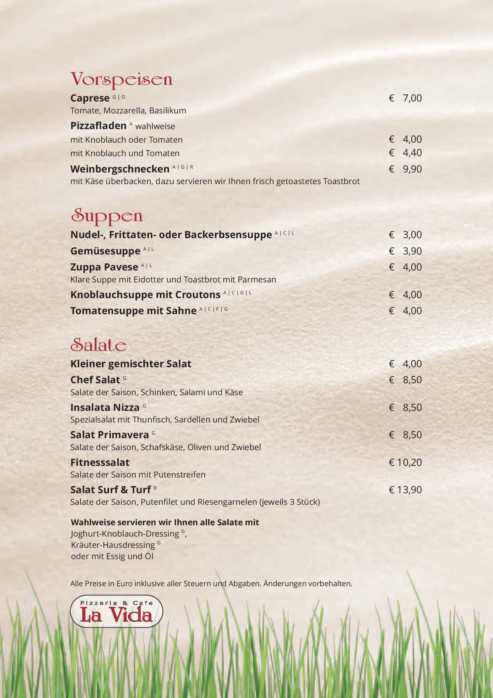 Speisekarte Cafe Pizzeria La Vida in Bruck an der Grossglocknerstrasse, Seite 6