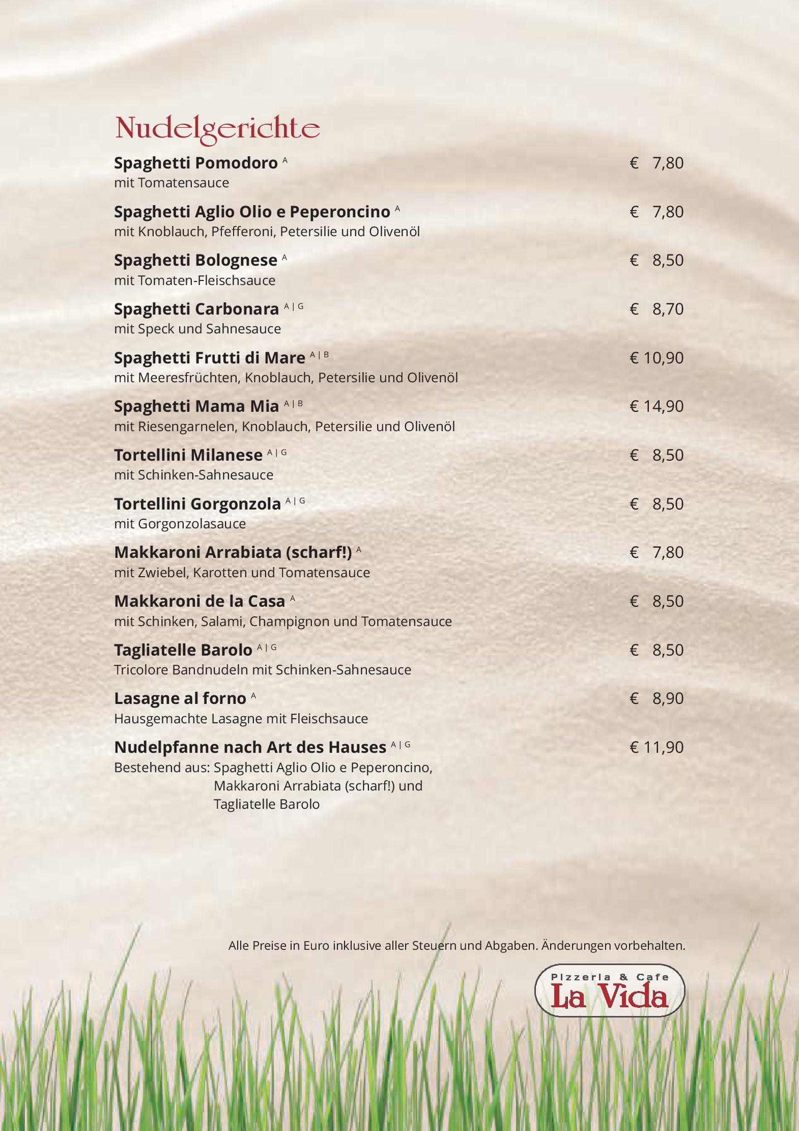 Speisekarte Cafe Pizzeria La Vida in Bruck an der Grossglocknerstrasse, Seite 7