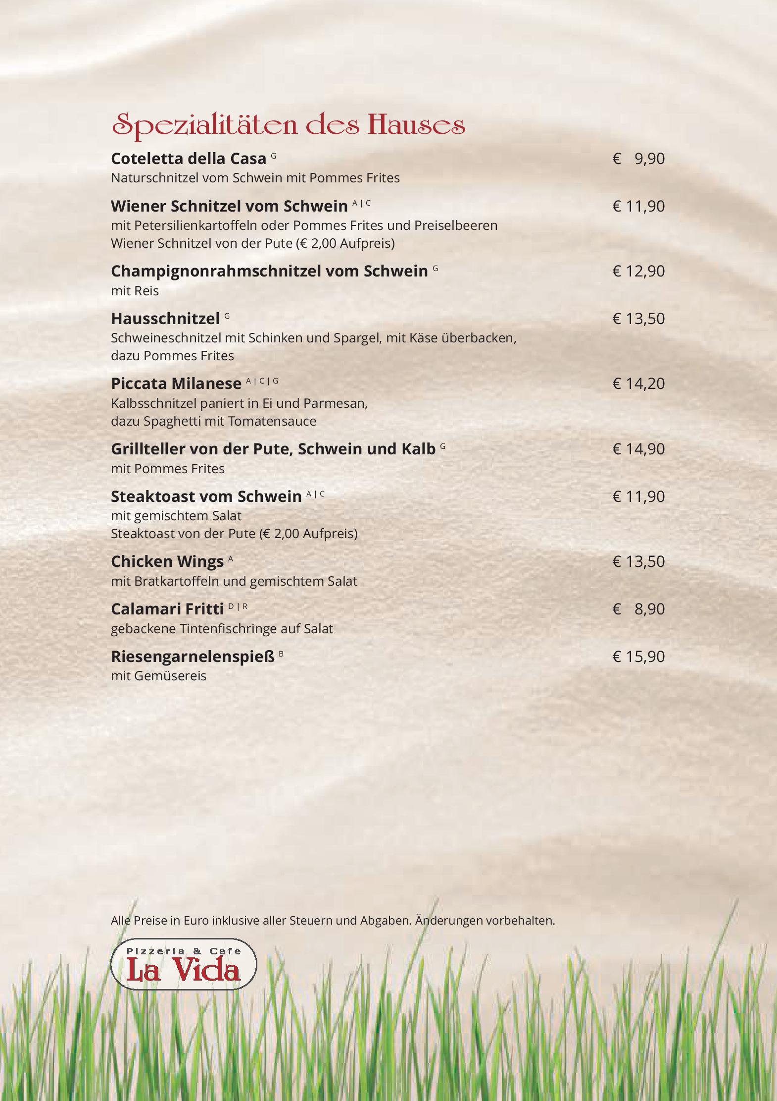 Speisekarte Cafe Pizzeria La Vida in Bruck an der Grossglocknerstrasse, Seite 8