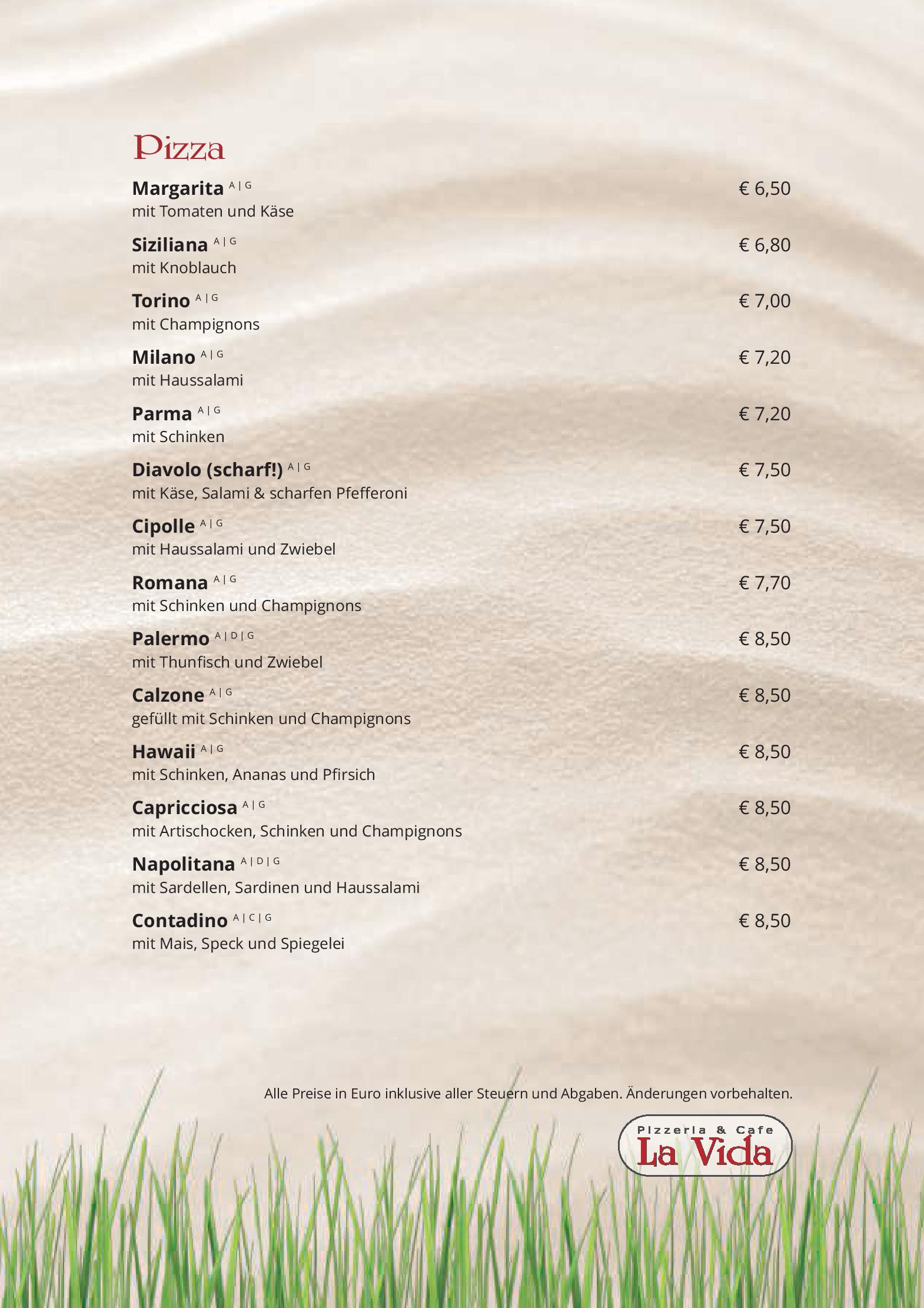 Speisekarte Cafe Pizzeria La Vida in Bruck an der Grossglocknerstrasse, Seite 9