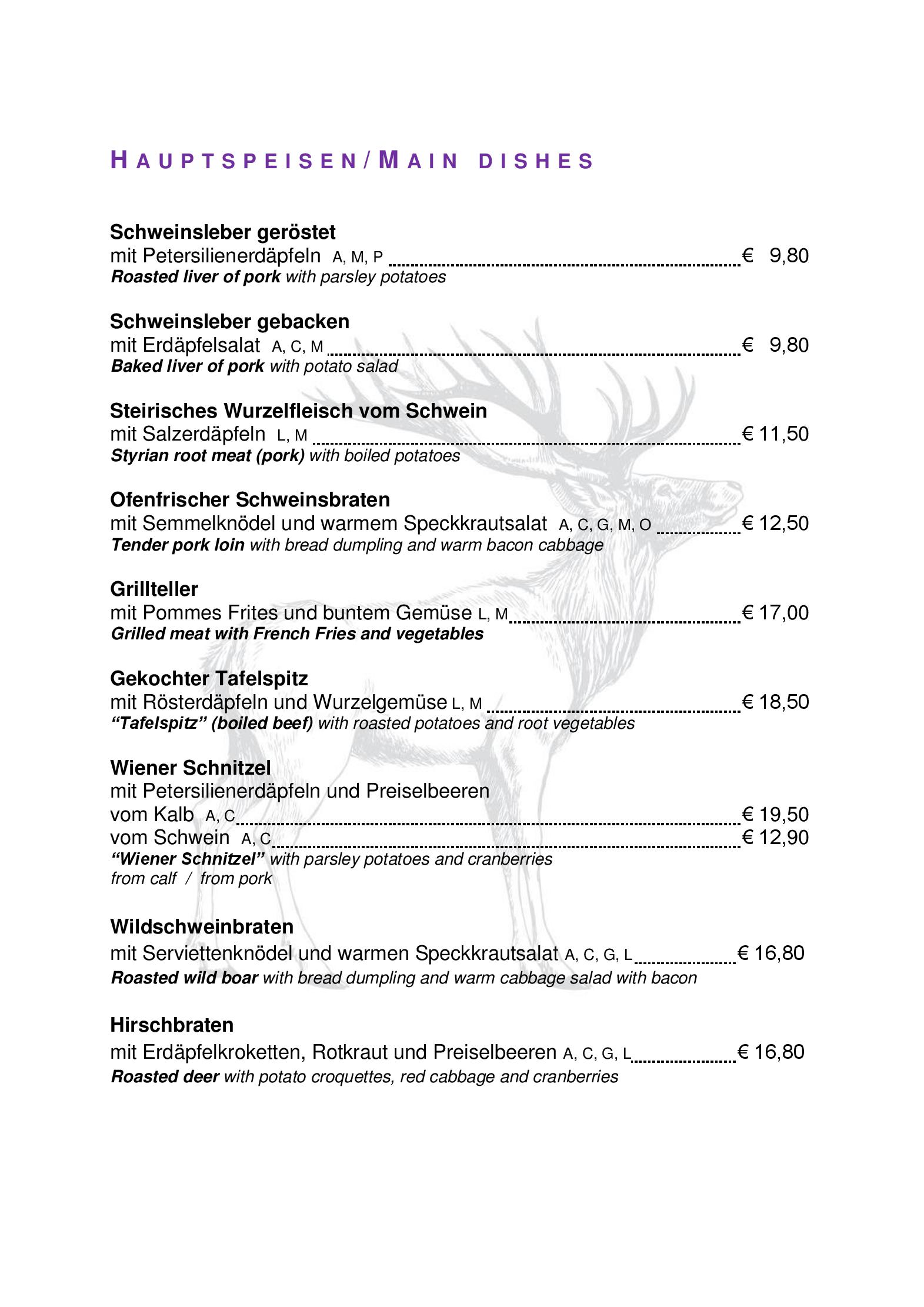 Speisekarte HIRSCHENWIRT in Mariazell, Seite 2