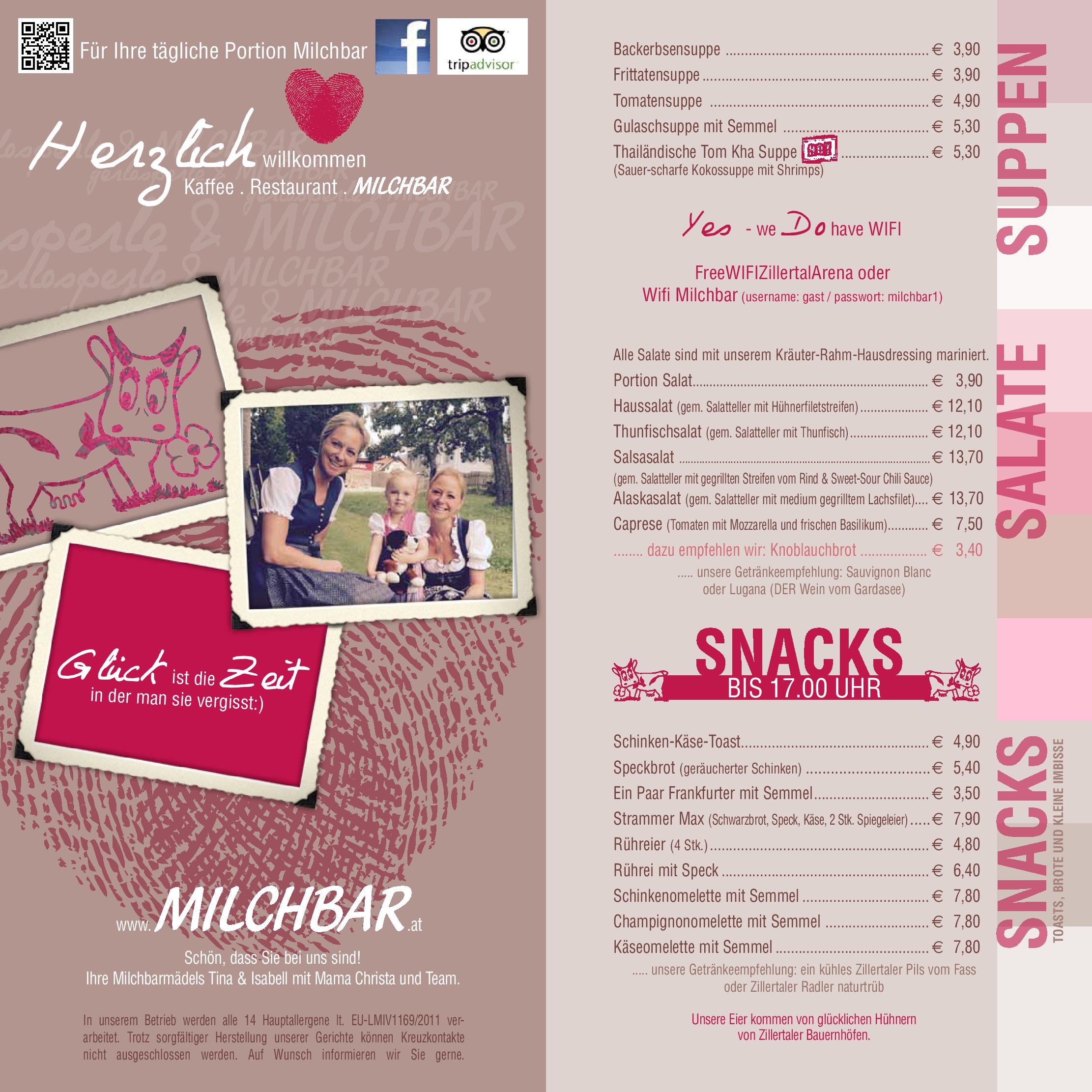 Speisekarte Milchbar & Gerlosperle in Gerlos, Seite 2