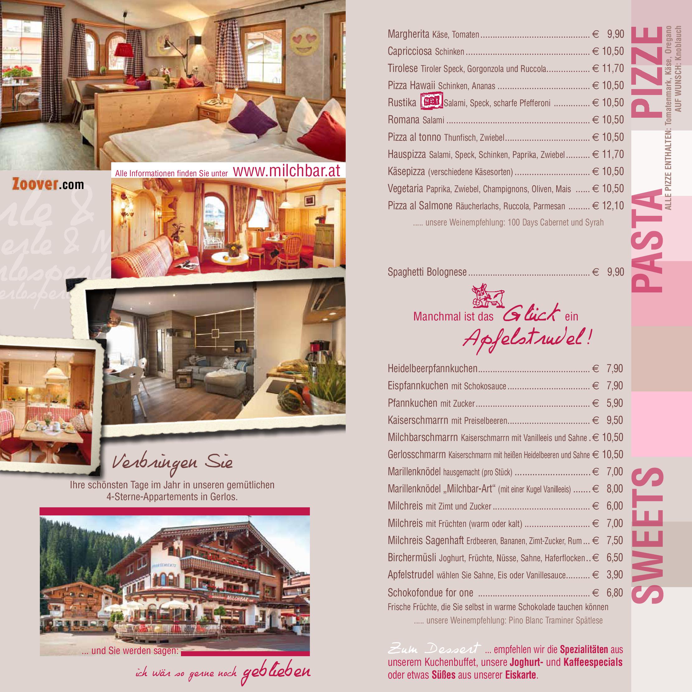Speisekarte Milchbar & Gerlosperle in Gerlos, Seite 5