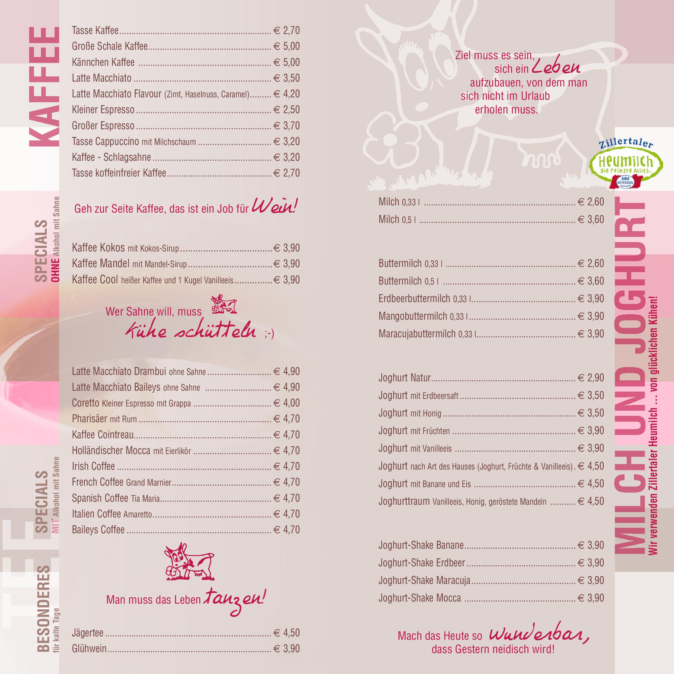 Speisekarte Milchbar & Gerlosperle in Gerlos, Seite 9
