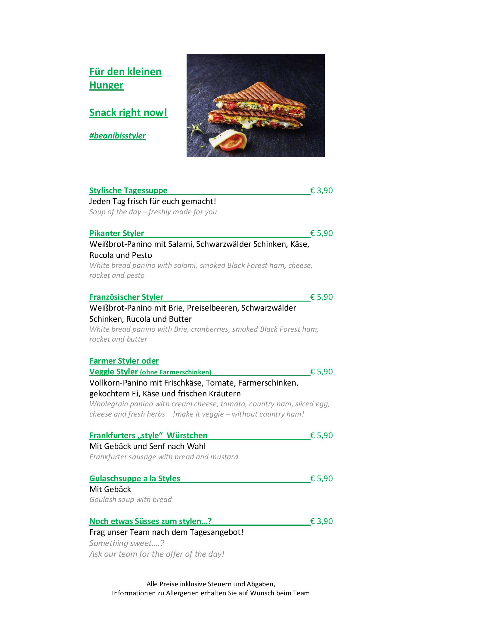 Speisekarte 5 Senses Bar and Restaurant in Linz, Seite 1