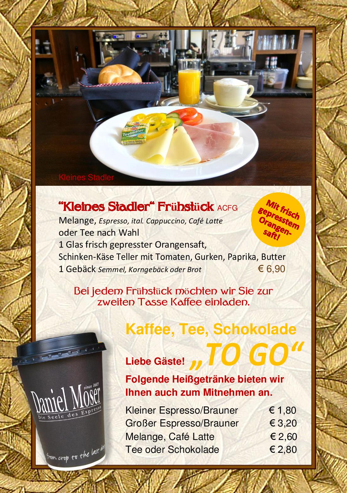 Speisekarte Stadler Cafe in Wiener Neustadt, Seite 1
