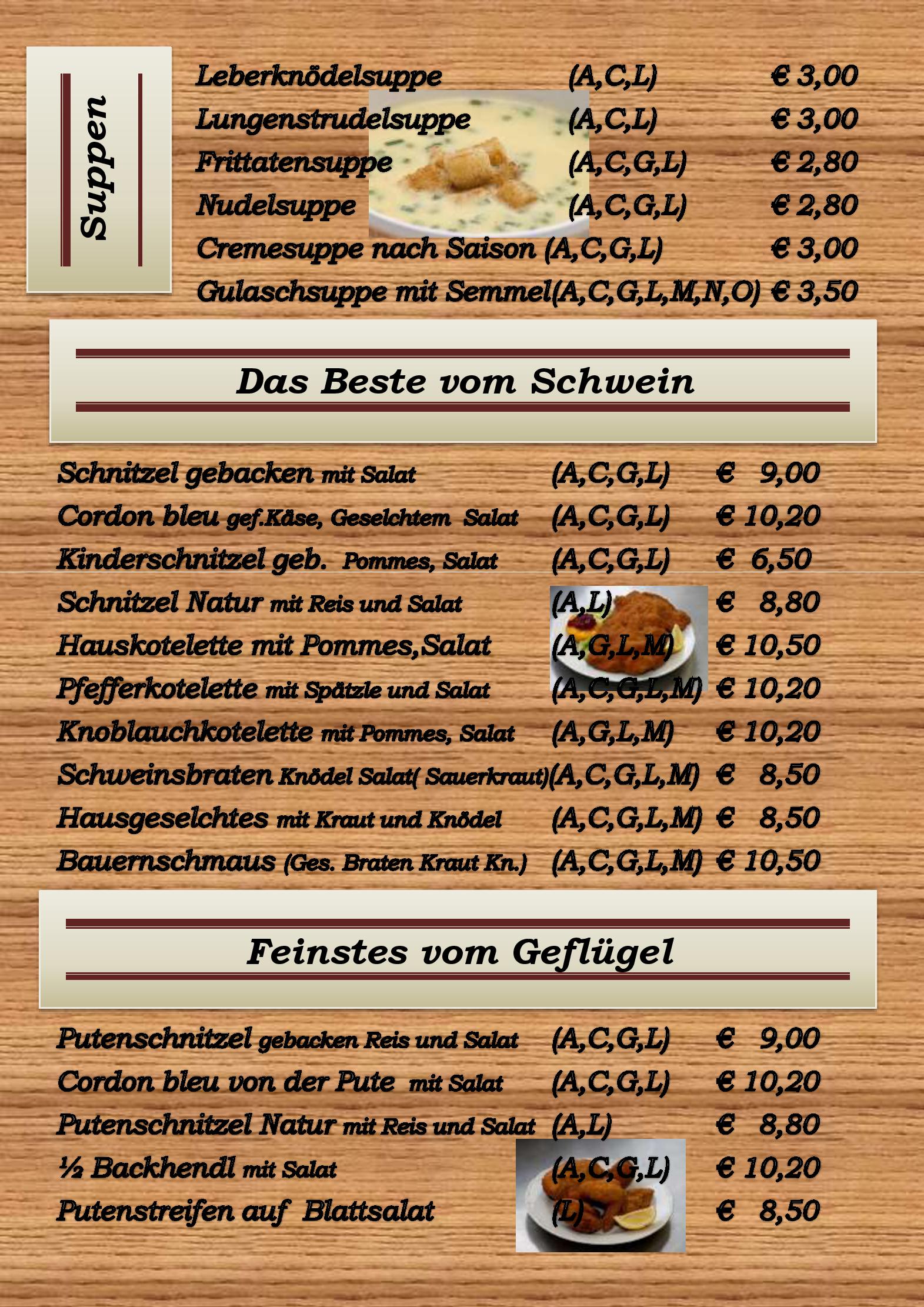 Speisekarte Wirtshaus Robert Krenn in Pitten, Seite 1