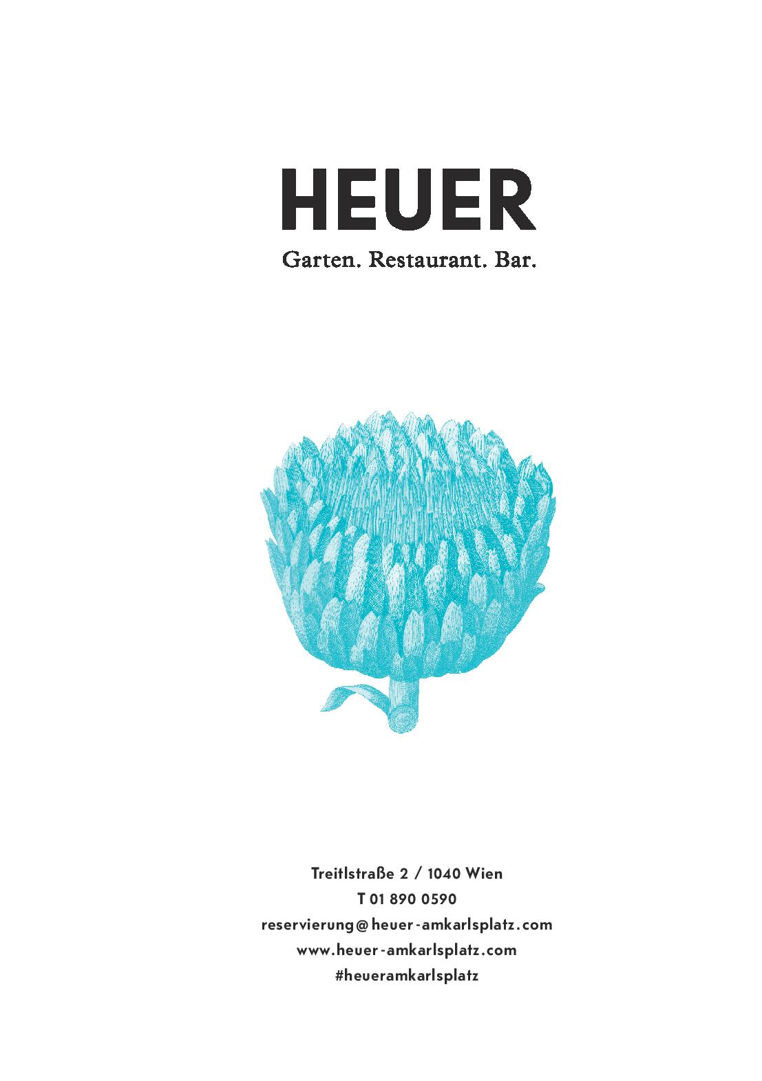 Speisekarte HEUER Garten. Restaurant. Bar in Wien, Seite 1
