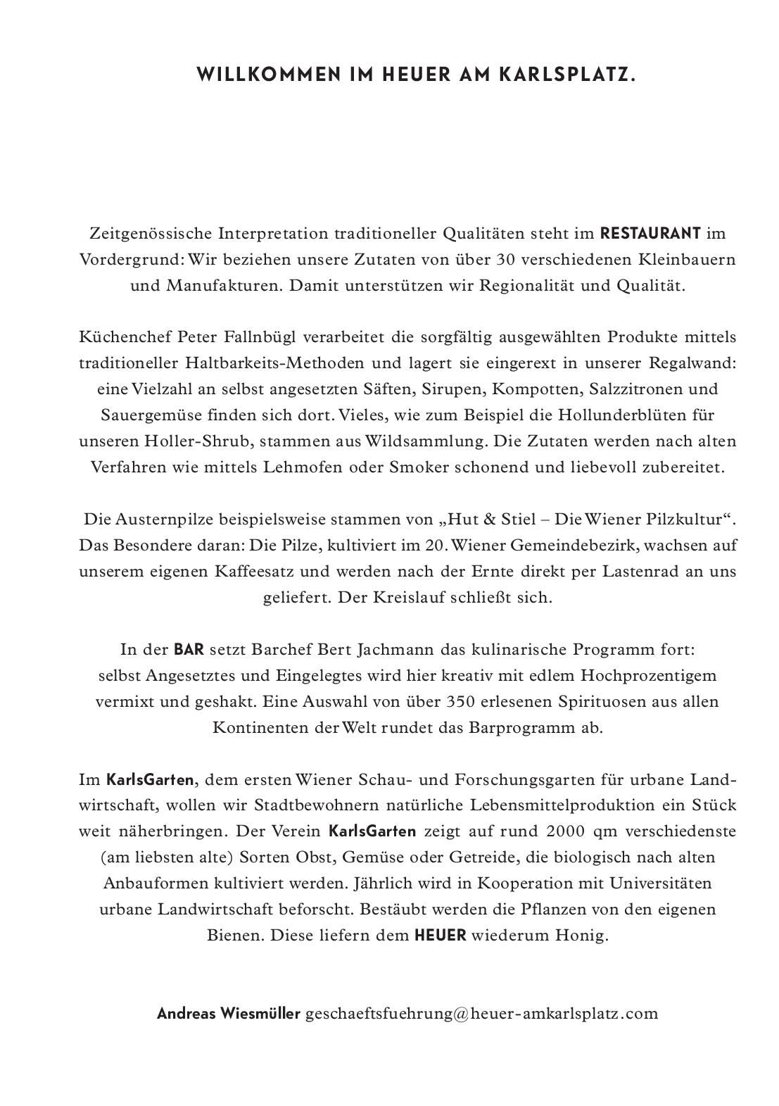 Speisekarte HEUER Garten. Restaurant. Bar in Wien, Seite 3