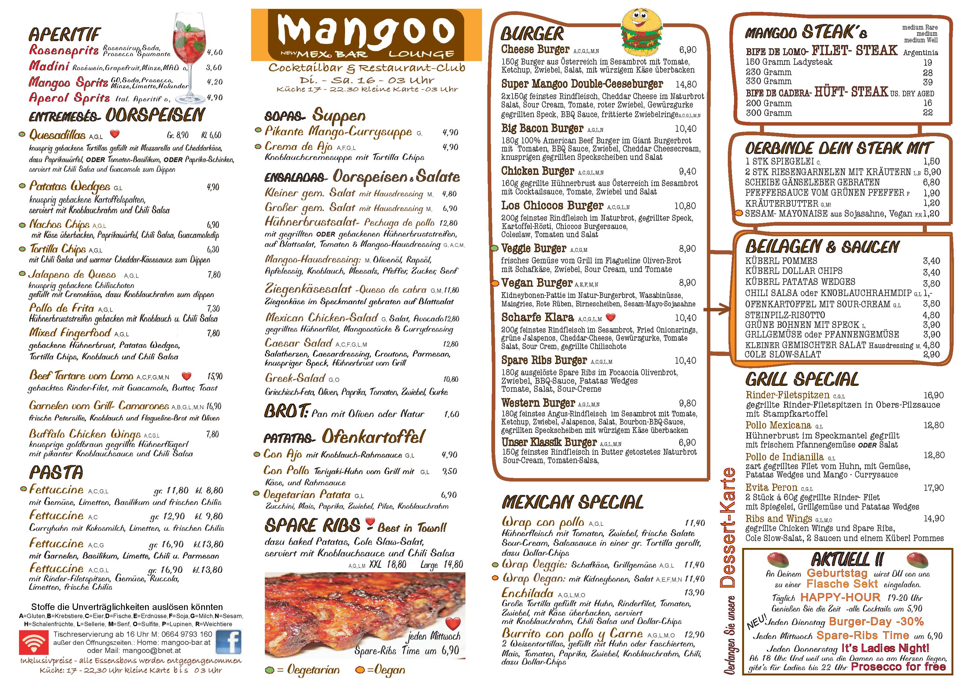 Speisekarte Mangoo Restaurant - Bar in Eisenstadt, Seite 1