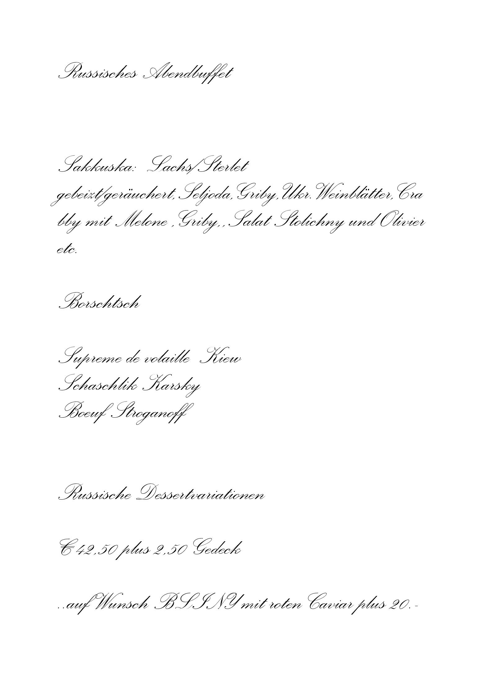 Speisekarte Abend-Restaurant Feuervogel in Wien, Seite 2