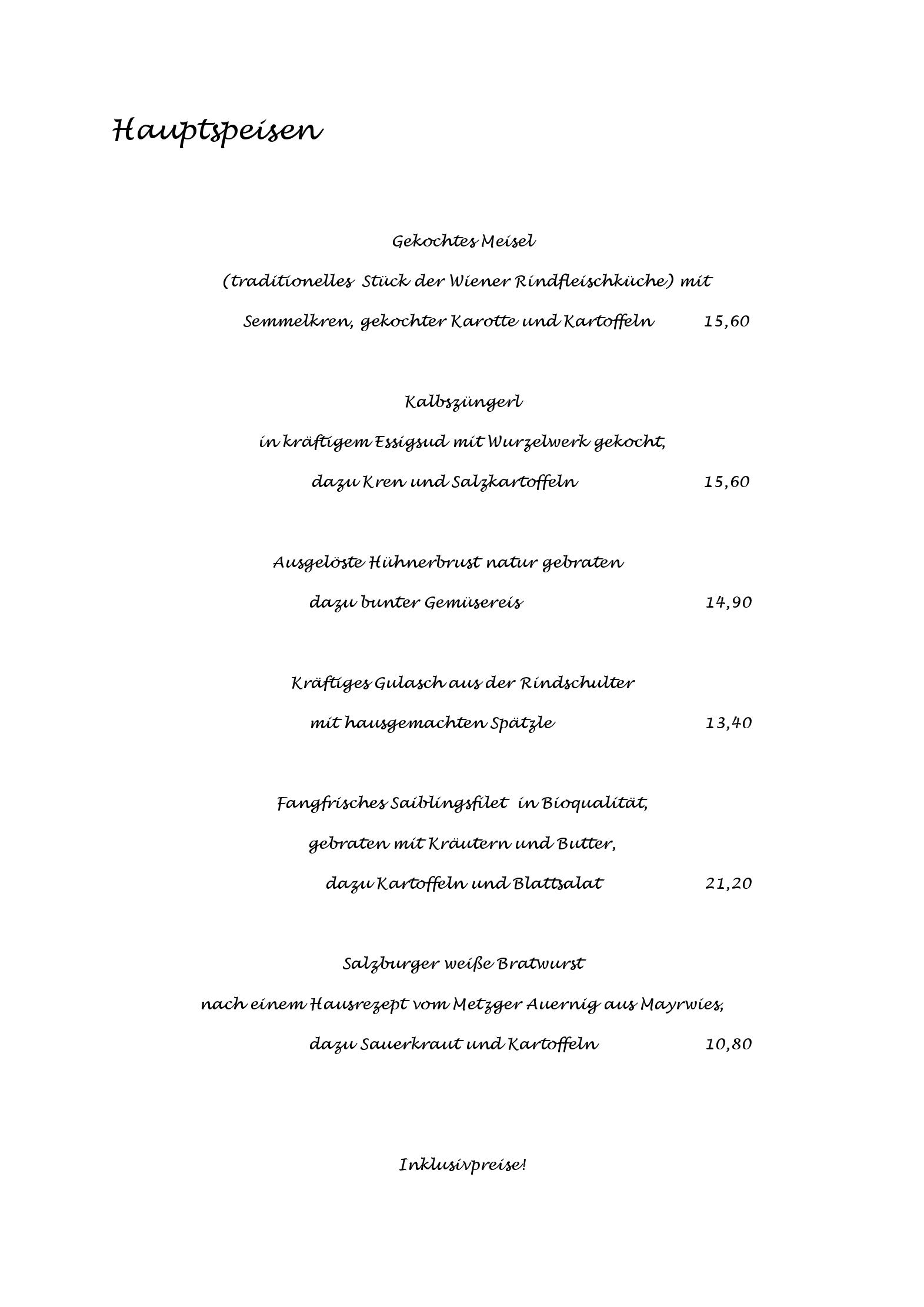 Speisekarte Hinterbruhl in Salzburg, Seite 3