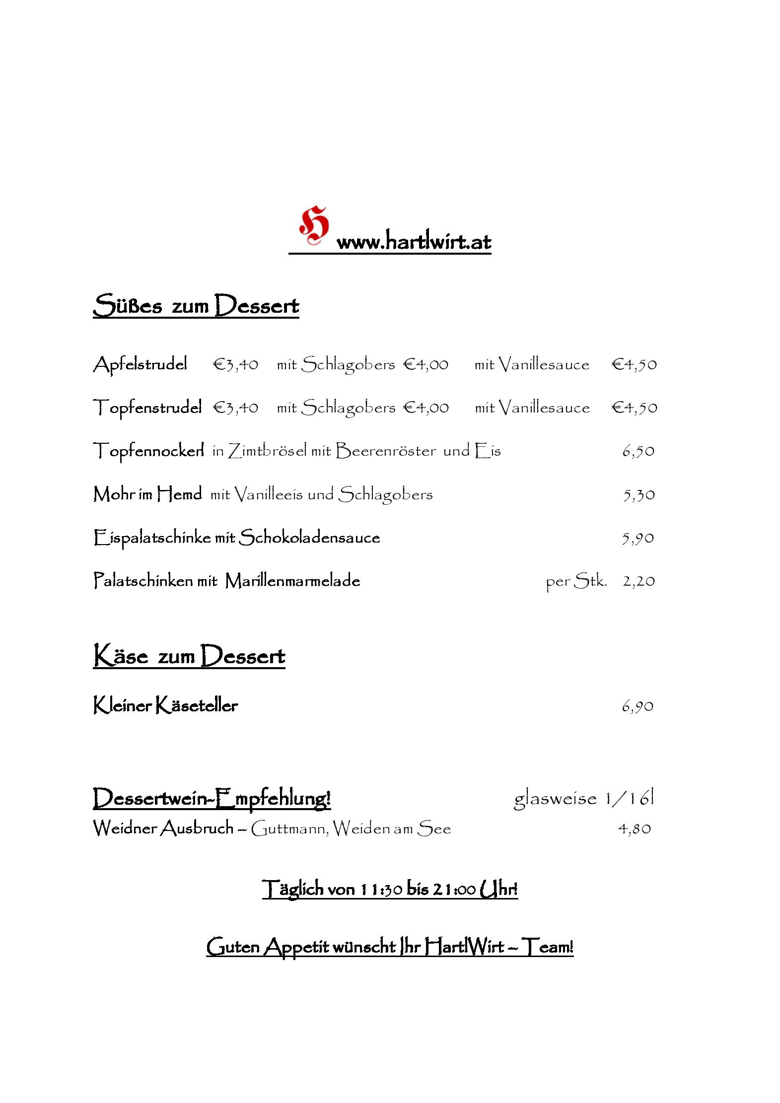 Speisekarte Gasthof - Hotel Hartlwirt in Salzburg, Seite 2