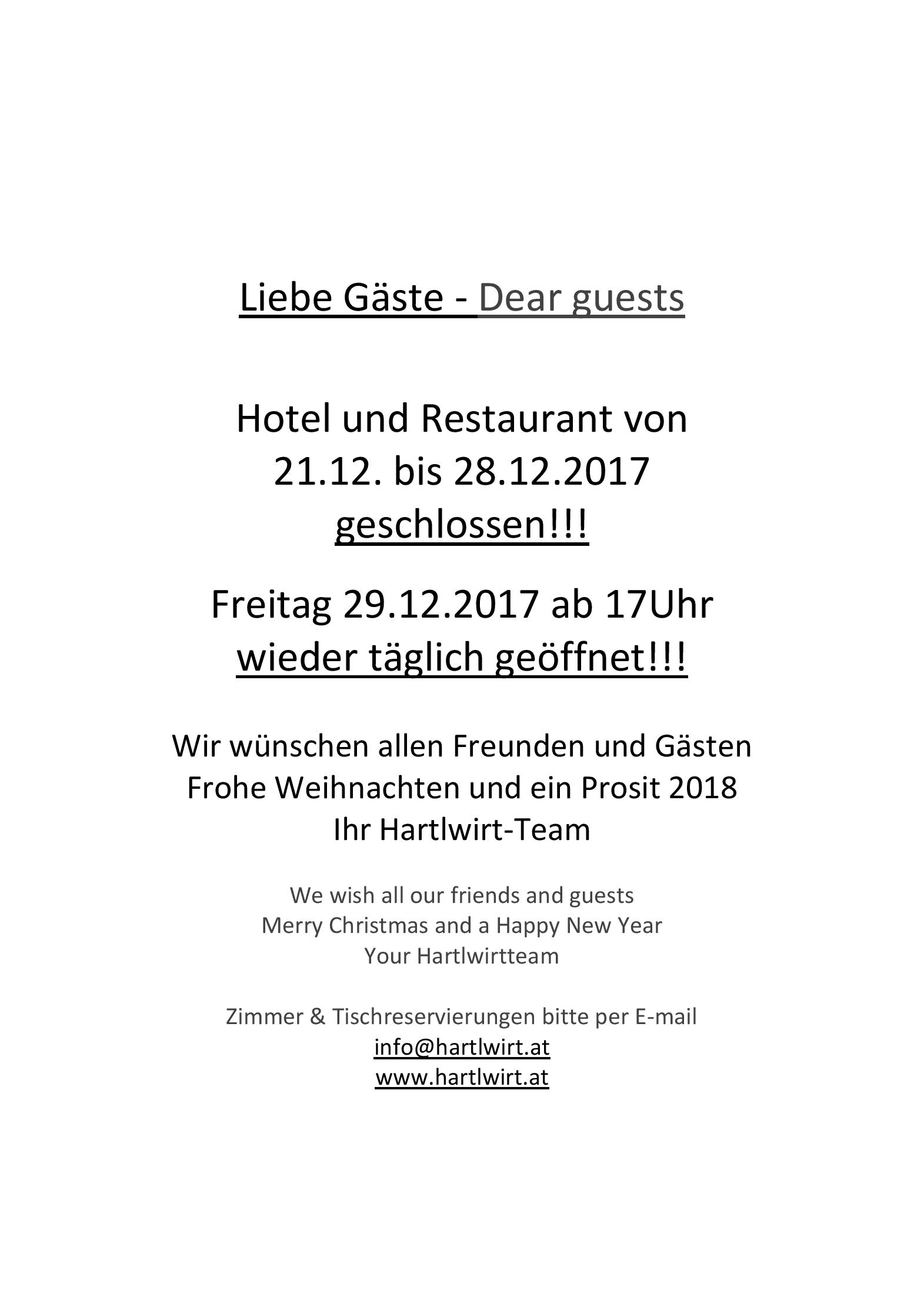 Speisekarte Gasthof - Hotel Hartlwirt in Salzburg, Seite 1