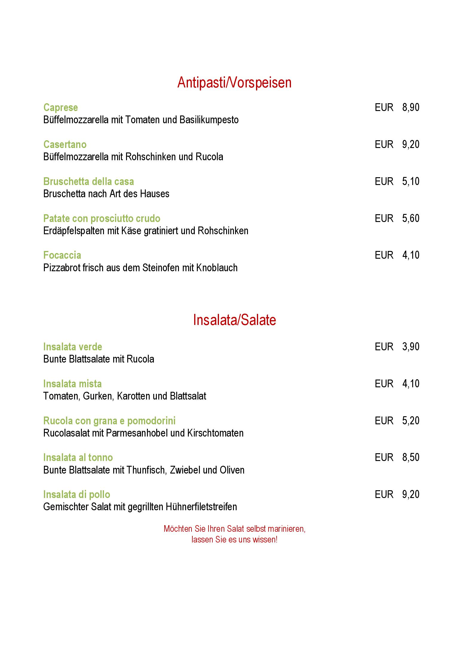 Speisekarte Trattoria Il Corriere in Spital am Pyhrn, Seite 1