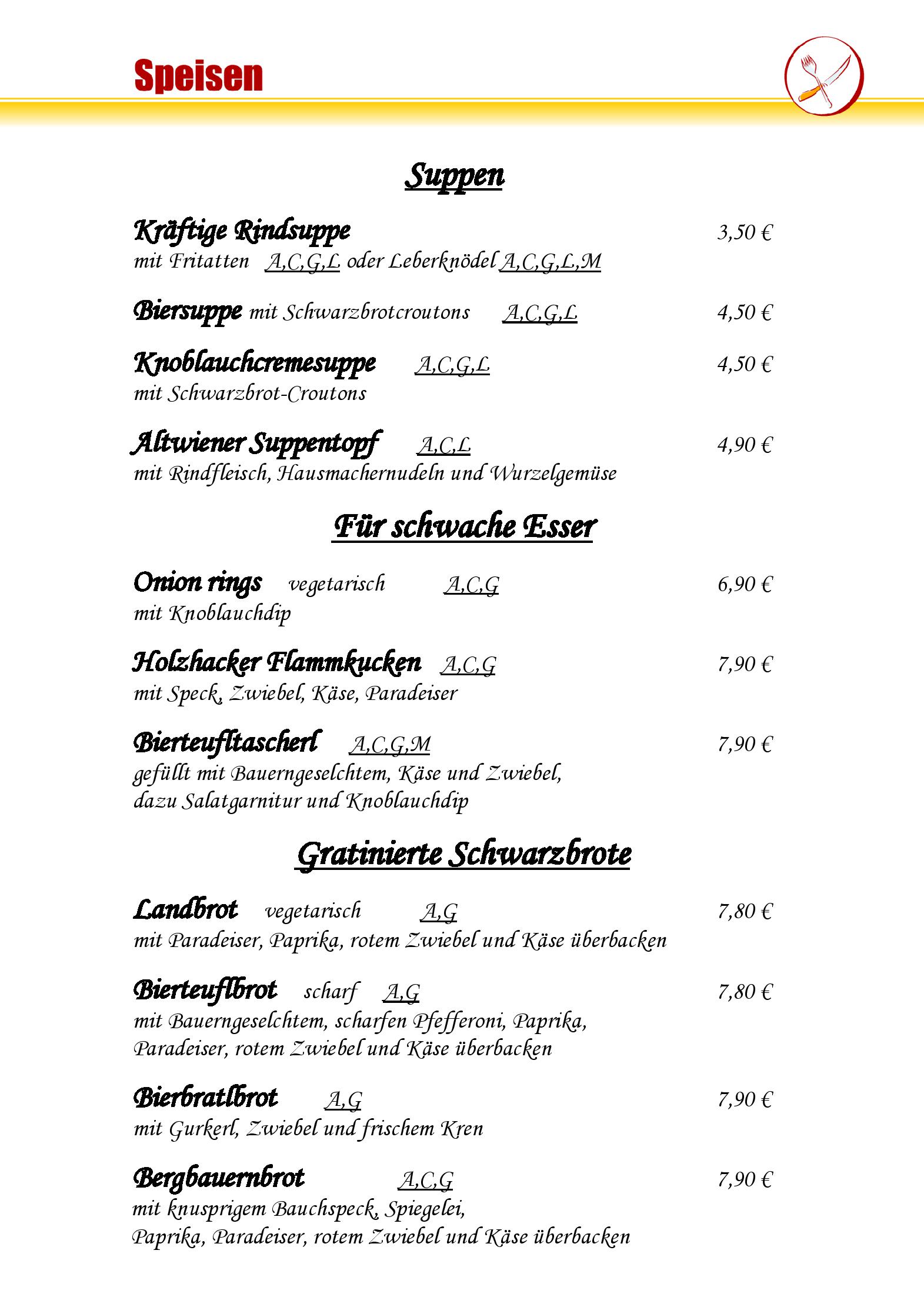 Speisekarte Bierteufl in Wien, Seite 1
