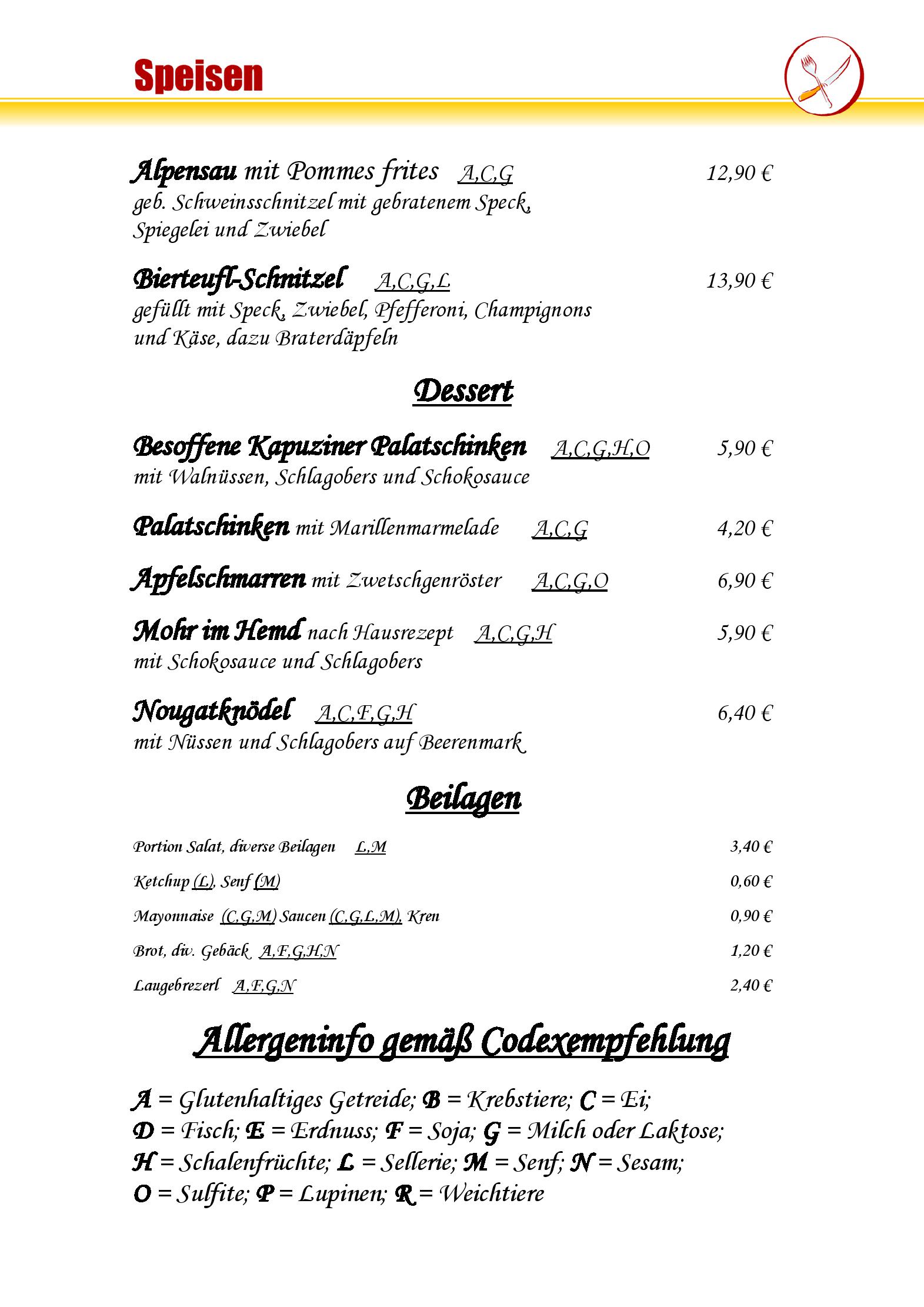 Speisekarte Bierteufl in Wien, Seite 2