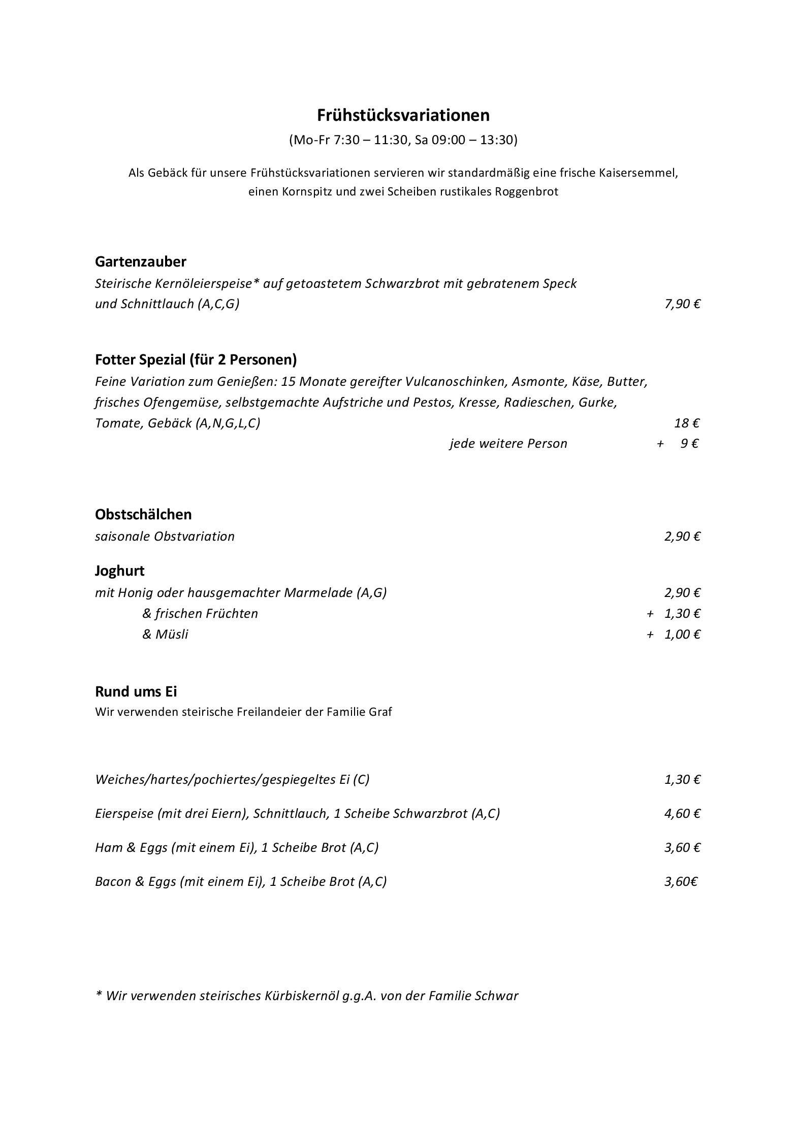 Speisekarte CAFÉ FOTTER in Graz, Seite 3